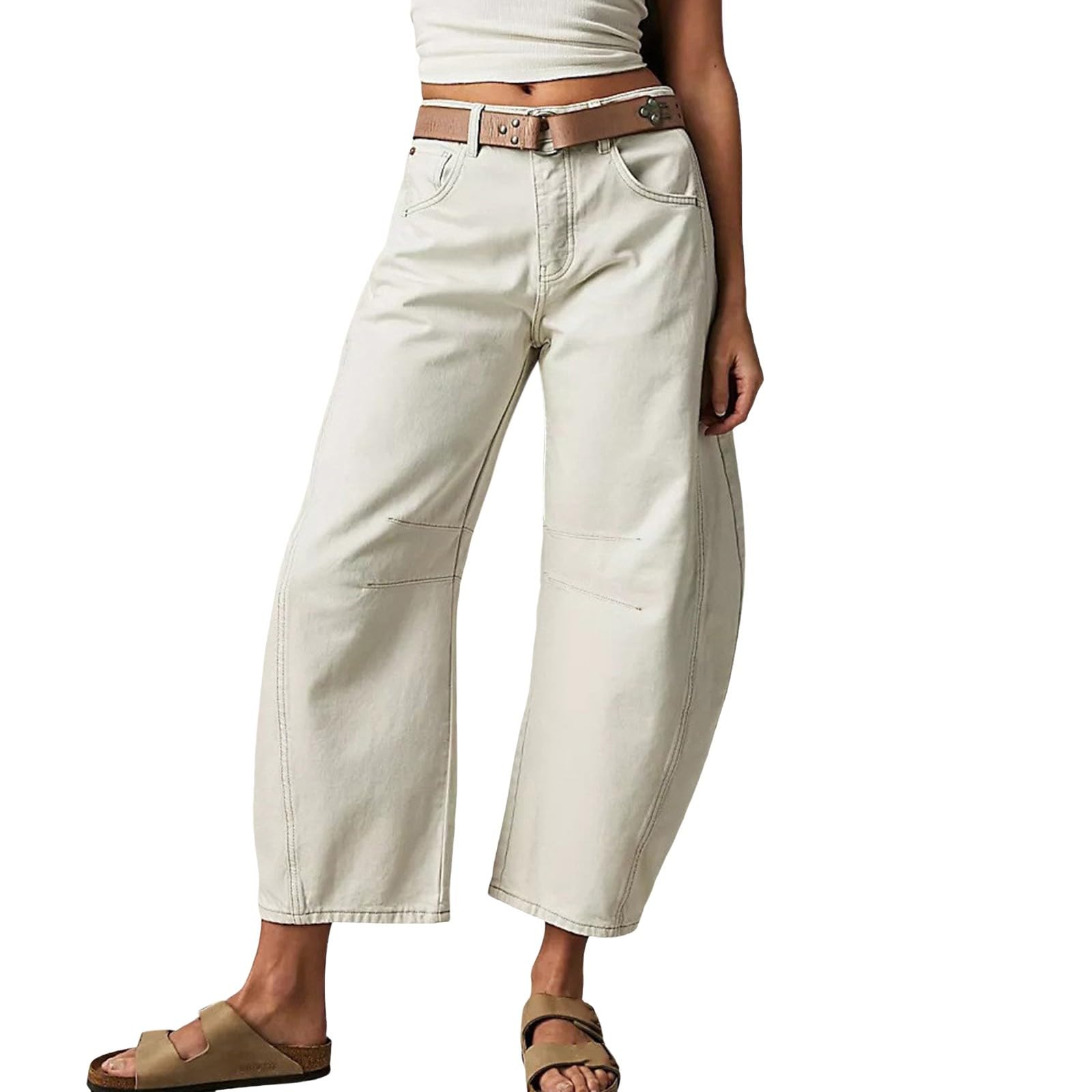 **Women's Boyfriend Barrel Jeans – Baggy Wide Leg Palazzo Pants, Plus Size 6X-Large, Mid High Rise Straight Leg Denim – #01 White – Casual & Streetwear Outfit**