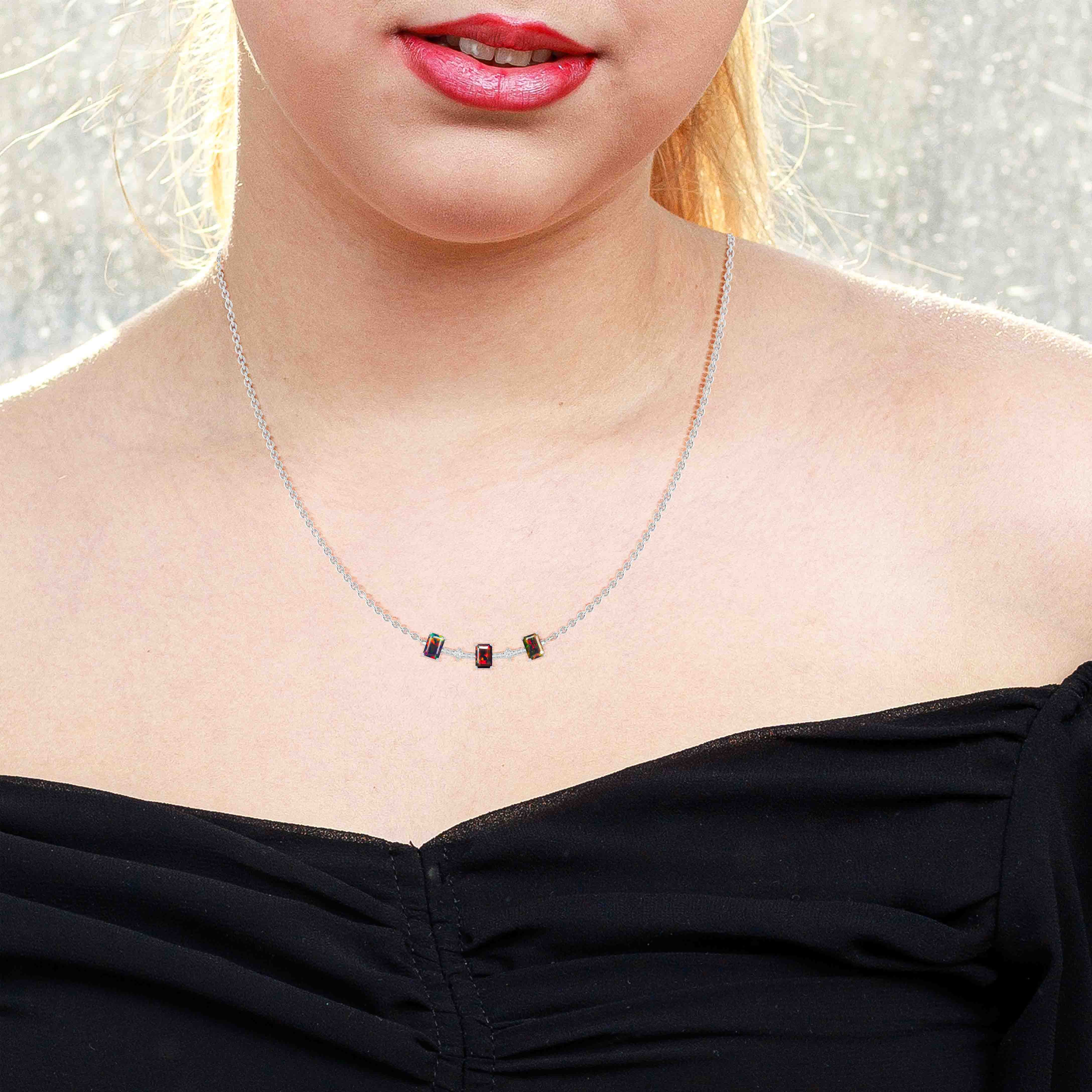 Black Opal Baguette Gemstone Bar Necklace - Elegant Dainty Jewelry for Women | Perfect for Evening Wear, Date Nights & Special Occasions