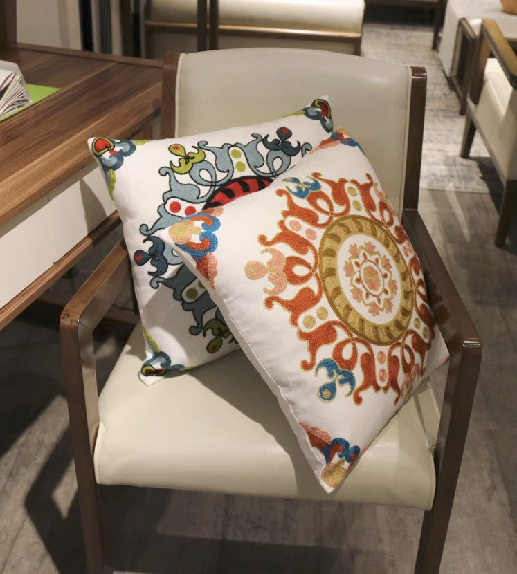 Embroidered Floral Cotton Throw Pillow Covers for Couch - Farmhouse Decorative Sofa Pillows, Soft & Stylish Home Decor for Living Room, Bedroom, and Dorm