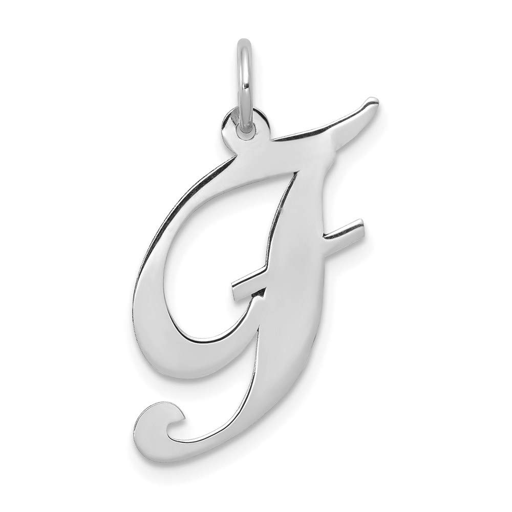 14K White Gold Large Fancy Script Letter F Initial Charm Pendant - Elegant Personalized Jewelry Gift for Women, Perfect for Necklaces, Bracelets & Special Occasions