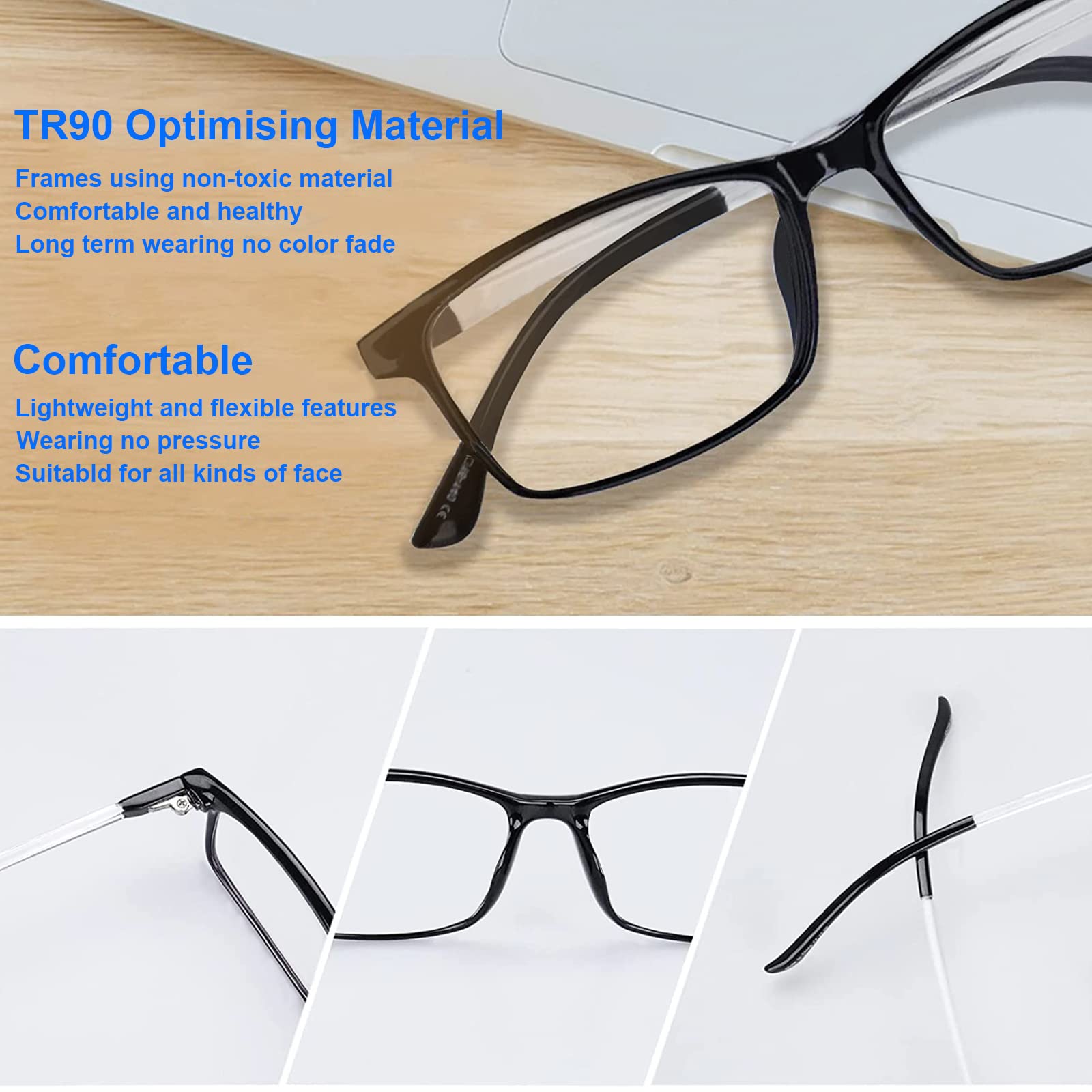 Blue Light Glasses for Men, 3-Pack Anti Glare Computer Glasses - Gaming & Office Use