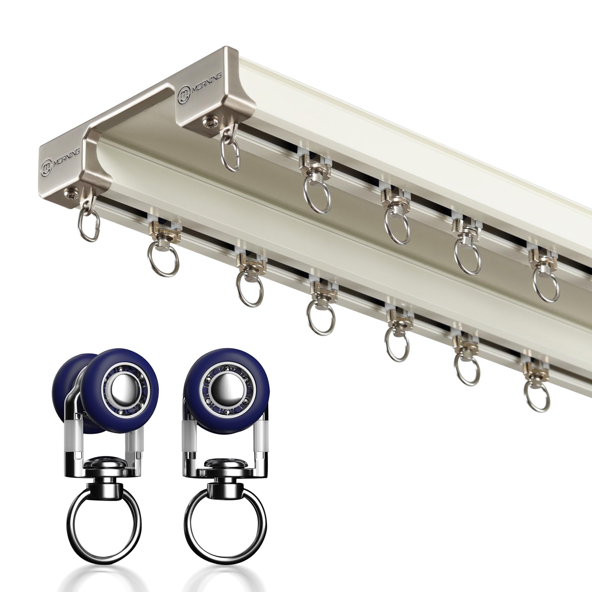 White 2M Double Rail Ceiling Curtain Track System - Smooth Sliding Curtain Rod for Living Room, Bedroom & Home Theater Installation