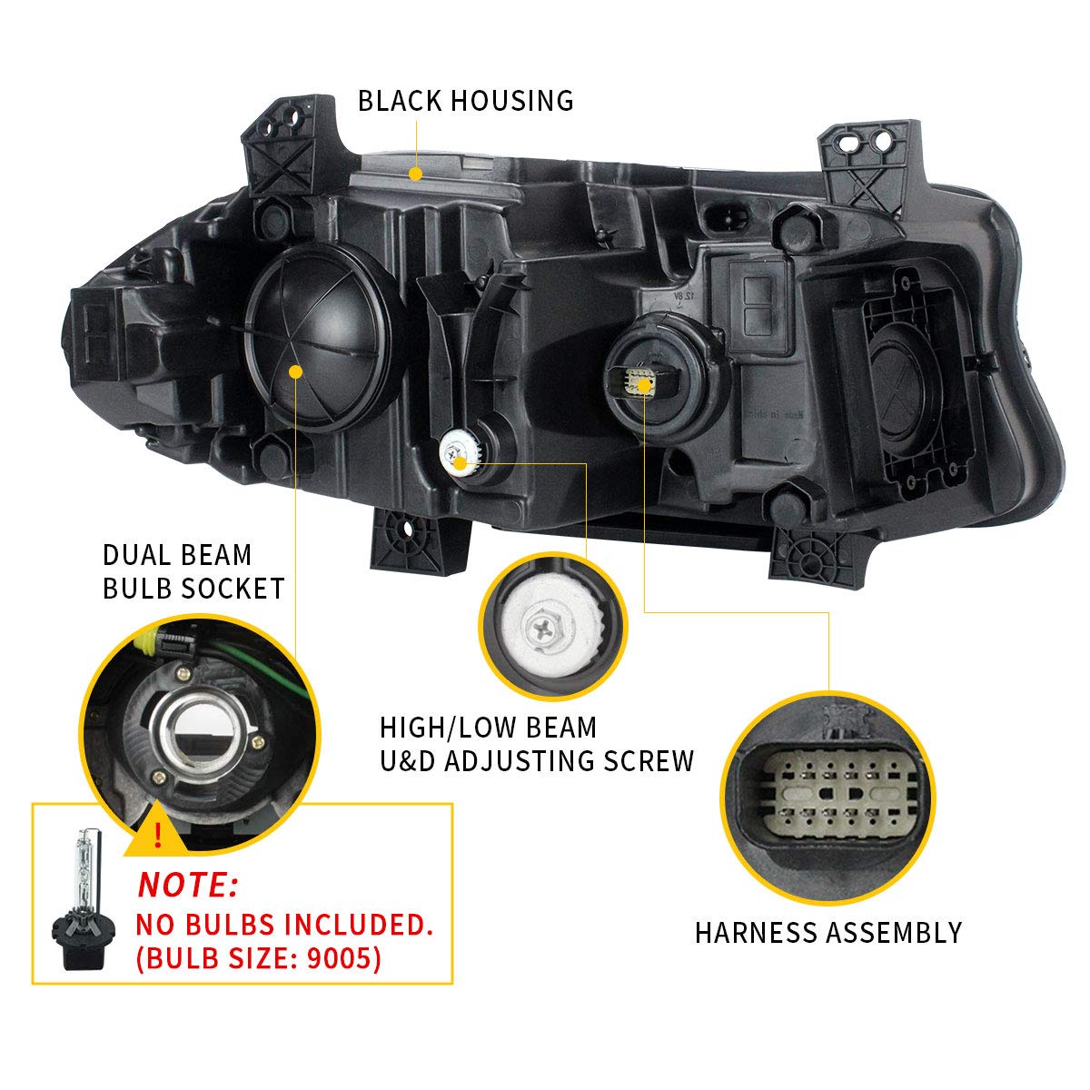 VLAND LED Projector Headlights Assembly for Dodge Charger 2015-2019 - Dual Beam Lens with DRL - Left Side Only (Bulbs Not Included) - Upgrade Your Ride for Night Driving & Enhanced Visibility