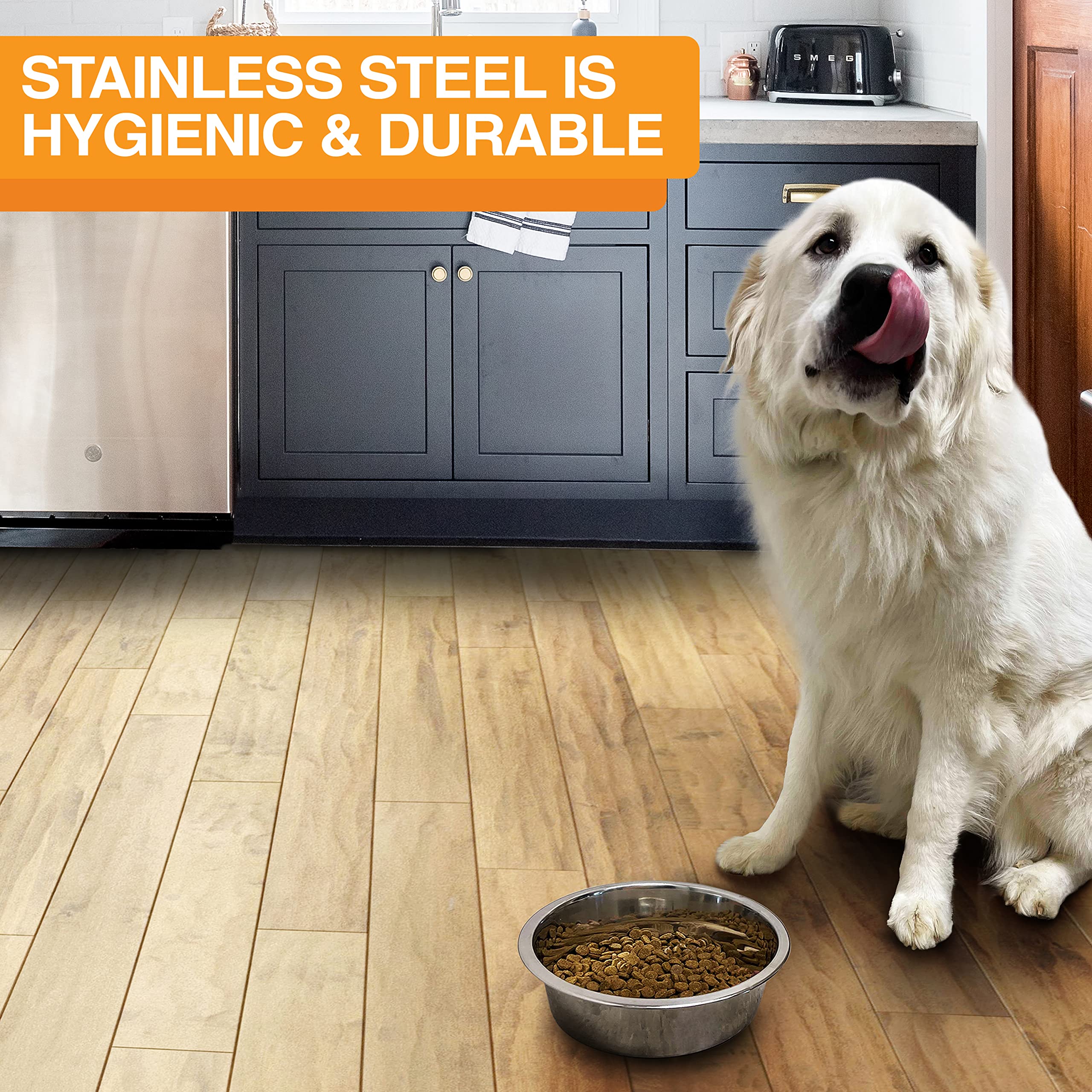Premium Stainless Steel Dog and Cat Bowls - Extra Large 12 Cup Capacity, Non-Slip Metal Pet Food & Water Dish for Large Breeds - Ideal for Indoor/Outdoor Use, Travel & Vet Visits