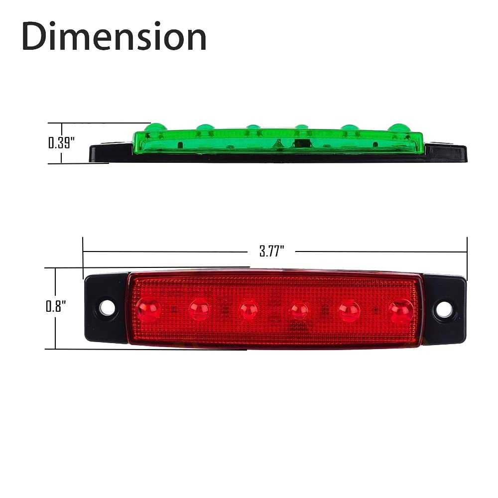 20 Pack 3.8 Inch Green & Red LED Clearance Lights for Trucks, Trailers, RVs, Vans - Waterproof Side Marker Indicators with Brake Light Function - Perfect for Road Safety, Marine Navigation, and Decorative Lighting