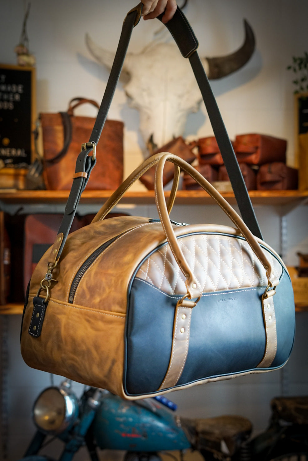 Premium Rancher Duffle Bag - Tobacco Brown with Flat Black Accents - Stylish Travel & Work Bag for Men & Women - Perfect for Business Trips, Gym & Weekend Getaways