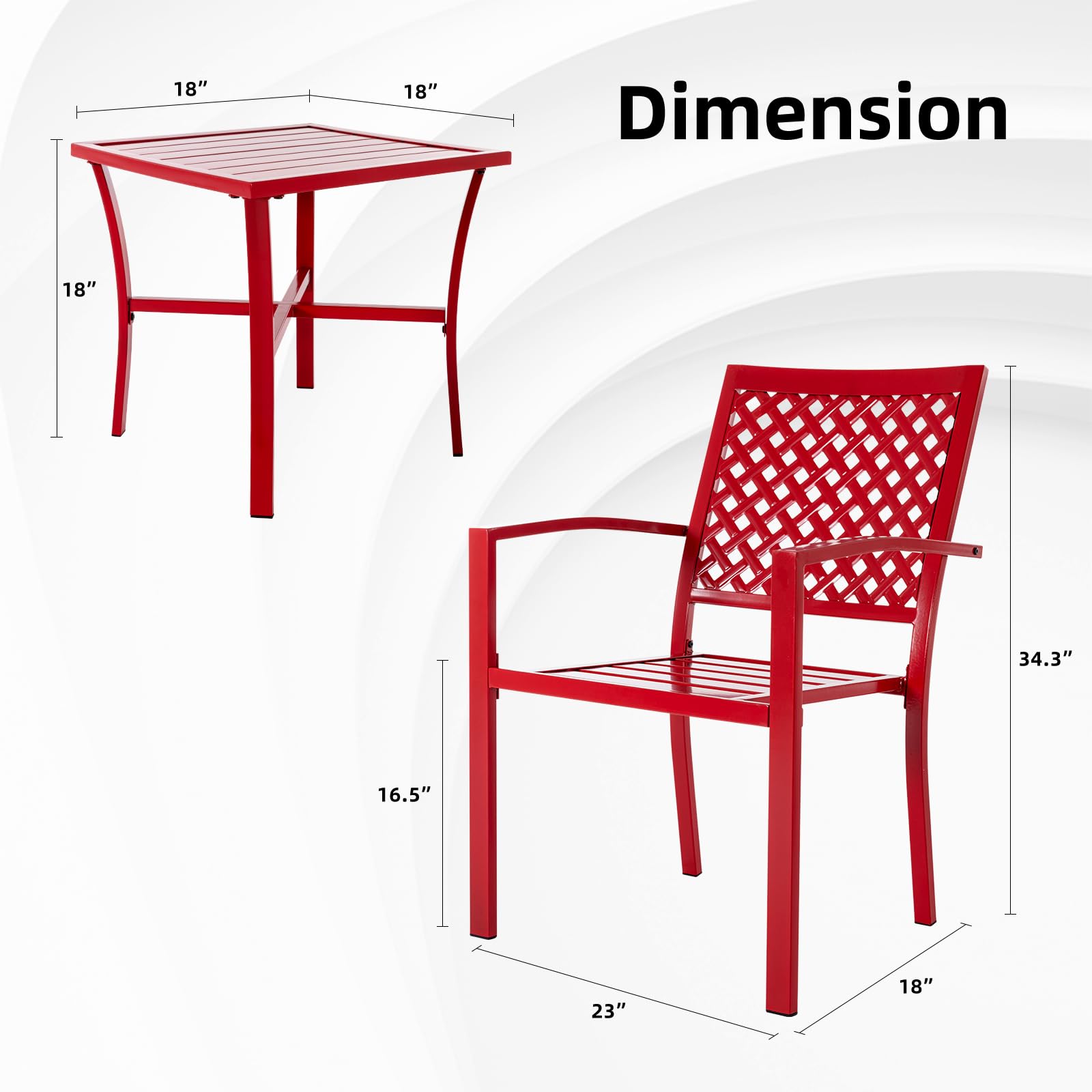 3-Piece Outdoor Patio Dining Set - Durable Cast Iron Table & 2 Stackable Chairs, Square Slatted Design for Balcony, Porch, Garden, Backyard - Perfect for Al Fresco Dining, BBQs & Outdoor Entertaining (Red)