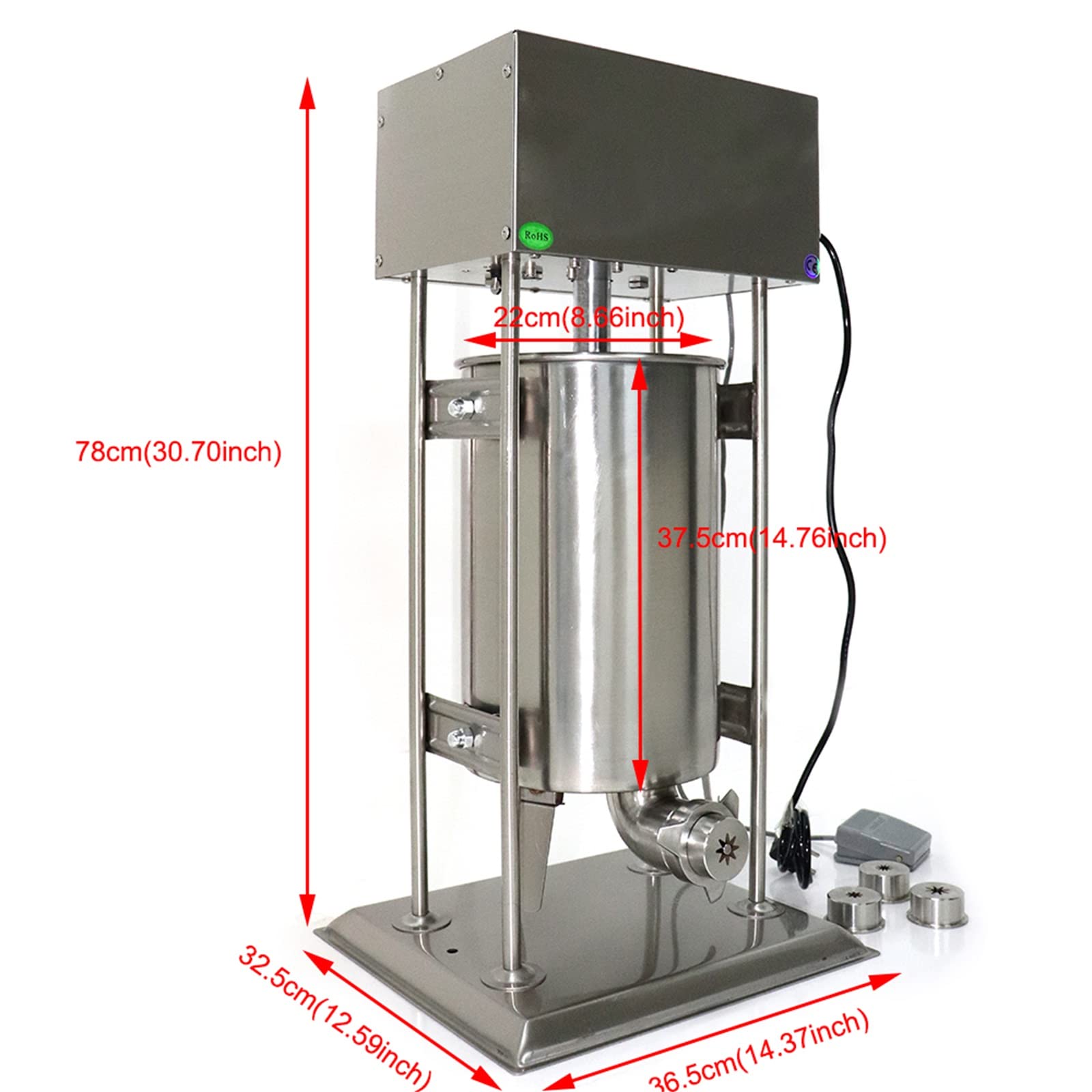 Commercial Electric Churros Maker Machine - Automatic Spanish Churro & Latin Donut Maker with 4 Nozzles - 15L Vertical Sausage Stuffer for Bakeries, Restaurants & Home Use - Perfect for Making Fresh Churros, Donuts and Pastries