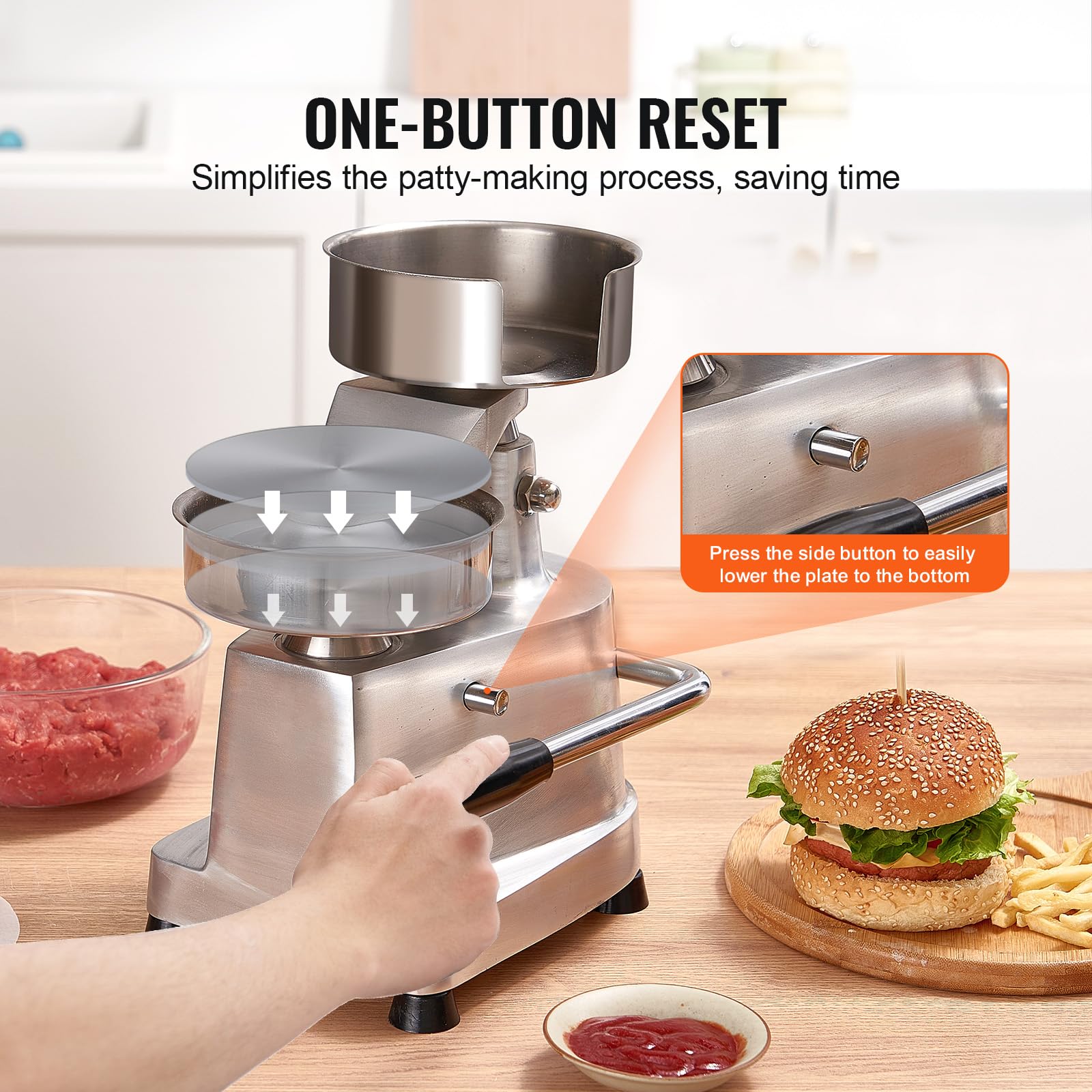 VEVOR Commercial Hamburger Patty Maker Machine - 5 Inch (130mm) Heavy Duty Stainless Steel Burger Press with 1000 Patty Papers - Professional Kitchen Meat Forming Processor for Restaurants, BBQ Parties & Home Cooking