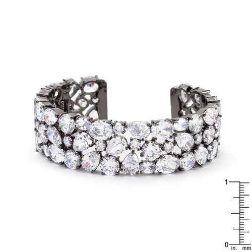 Elegant Black Tone Cubic Zirconia Bejeweled Cuff Bracelet - Perfect for Evening Wear, Parties & Special Occasions