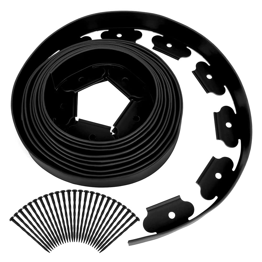 Bantopgong 16.4ft Landscape Garden Edging with 15 Stakes - Black Rubber Border for Yard, Lawn & Patio | Perfect for Flower Beds, Pathways & Driveway Boundaries