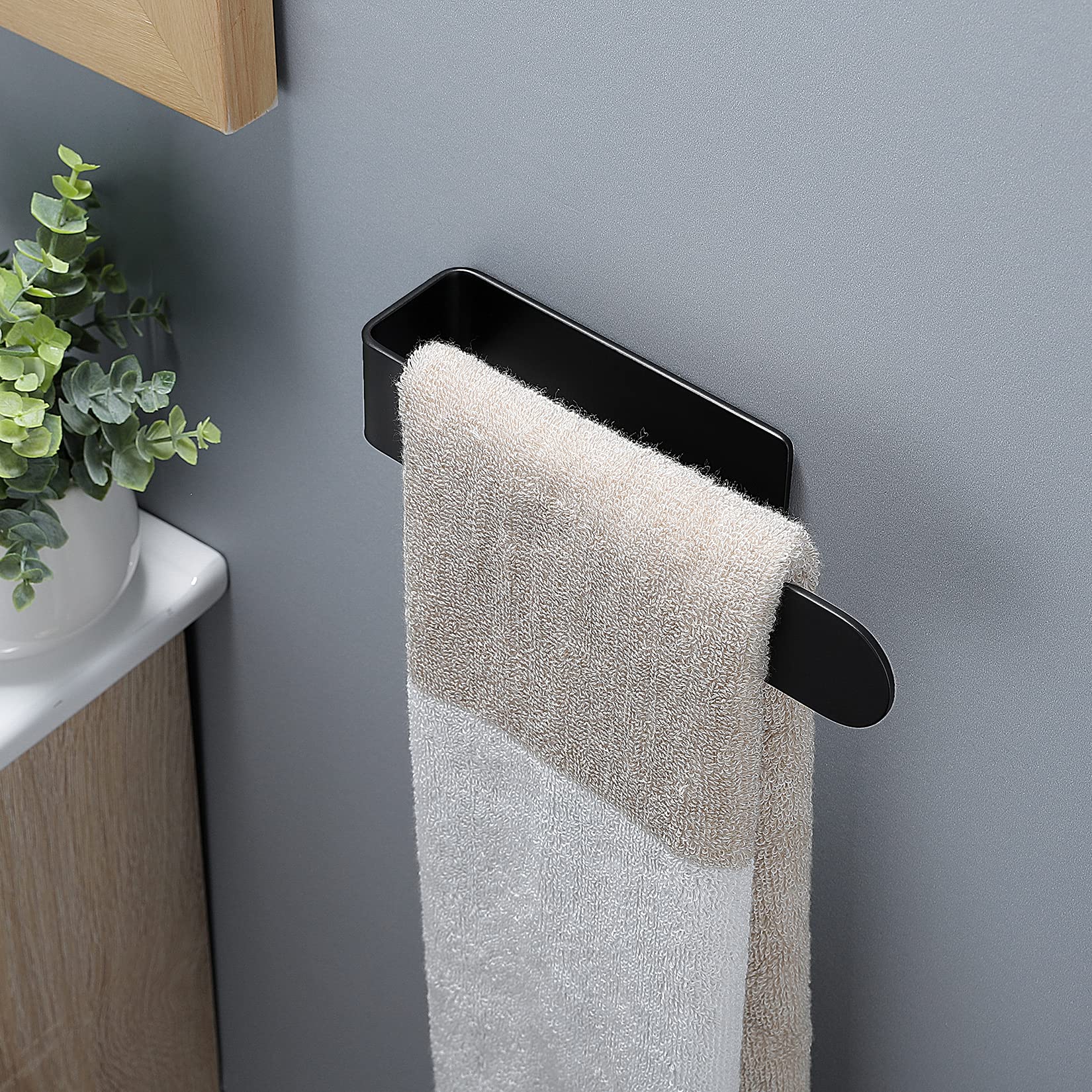 Taozun Black Self-Adhesive Stainless Steel Towel Holder Bar - 2 Pack Bathroom & Kitchen Towel Rack for Hand, Dish, and Tea Towels - Perfect for Small Spaces, Apartments, and RVs