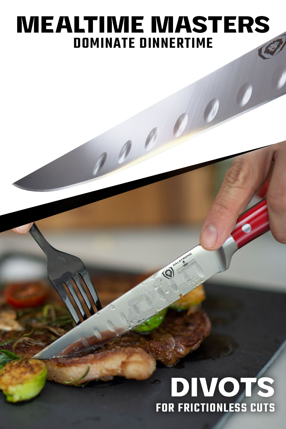 4-Piece Straight Edge Steak Knife Set with Red ABS Handles - Gladiator Series - NSF Certified - Dalstrong - Perfect for Steak Dinners, BBQ Parties & Kitchen Essentials