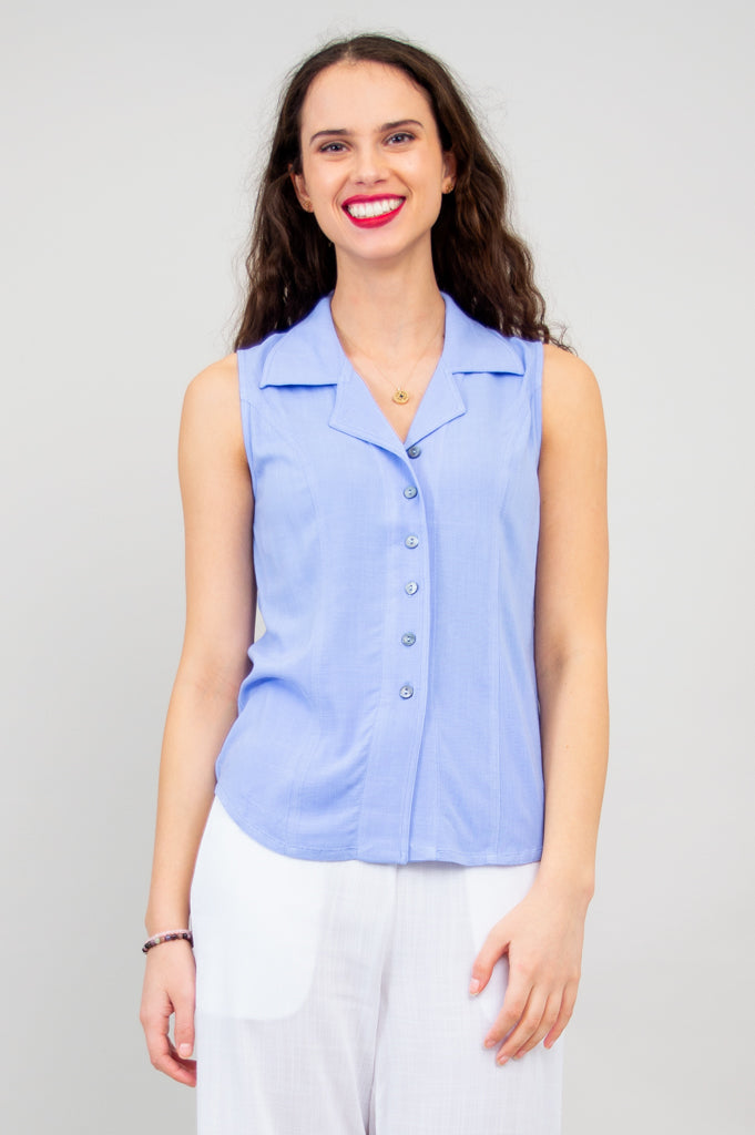 Lexa Tank Top for Women - Soft Periwinkle Blue Linen Bamboo Blend - Perfect for Yoga, Beach & Summer Outfits