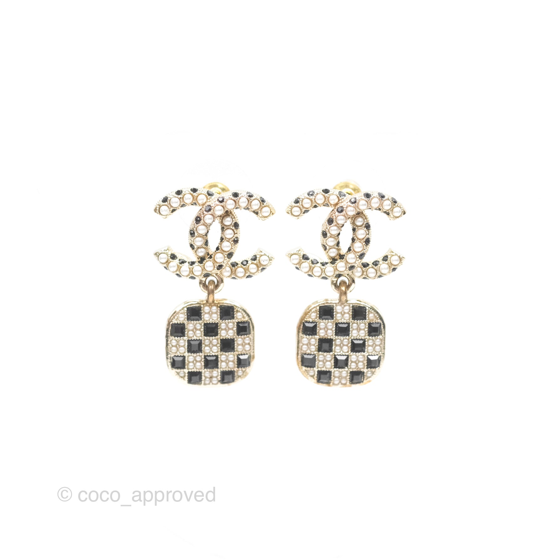 Chanel CC Pearl Black Resin Drop Earrings Gold Tone 21A - Luxury Fashion Jewelry for Women, Perfect for Parties, Weddings & Special Occasions