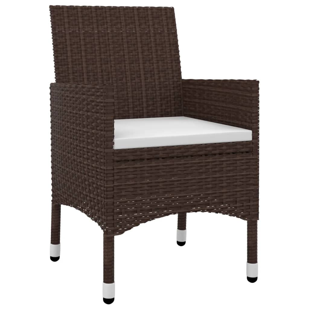 vidaXL 3-Piece Patio Dining Set - Durable Powder-Coated Steel Frame with Poly Rattan Chairs & Tempered Glass Table - Weather-Resistant Outdoor Furniture Set with Cushions (Brown/Cream/Black) - Perfect for Backyard, Garden, Poolside & Patio Dining