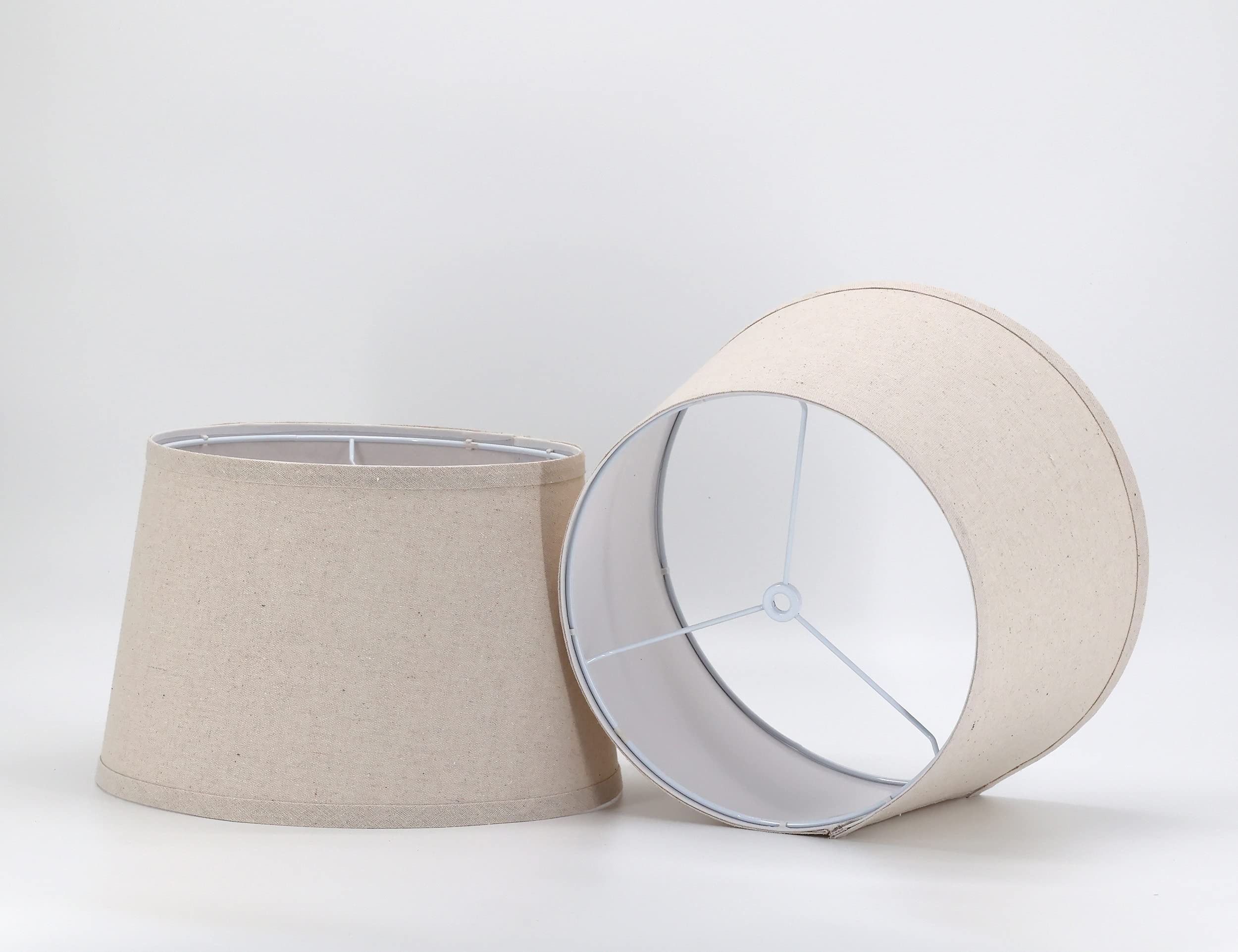 WANKAI Drum Cylinder Handcrafted Medium Fabric Lamp Shade Set of 2 - KD Linen Lampshades for Floor & Table Lamps with White Powder Coated Spider (Beige, 13x14x10 inches) - Perfect for Living Room, Bedroom & Office Lighting Decor