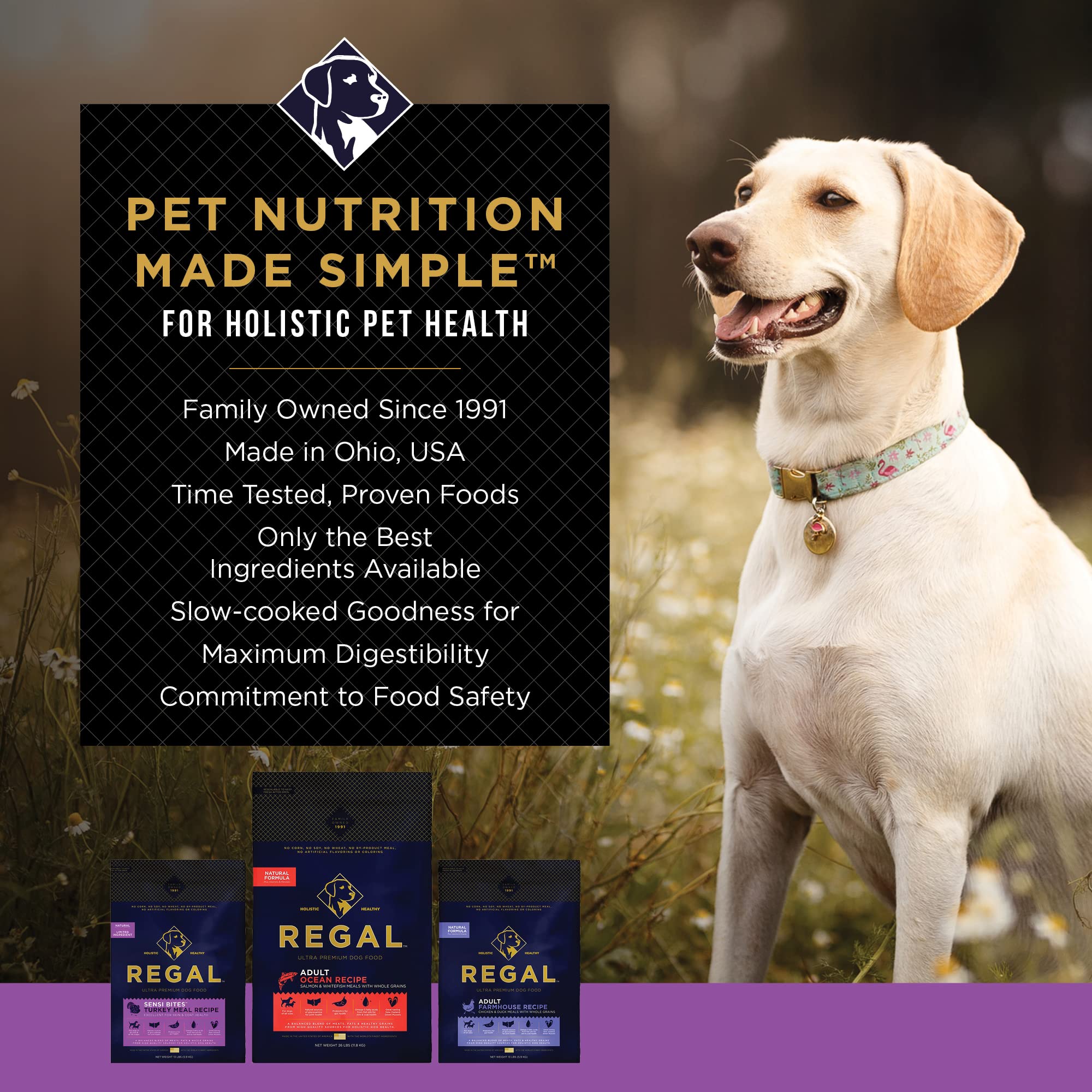 Regal Pet Foods Adult Sensi Bites Turkey Meal Recipe - All Natural, Limited Ingredient Dry Dog Food for All Breeds & Sizes - Made in USA, 26 LB Bag - Perfect for Sensitive Stomachs & Daily Nutrition
