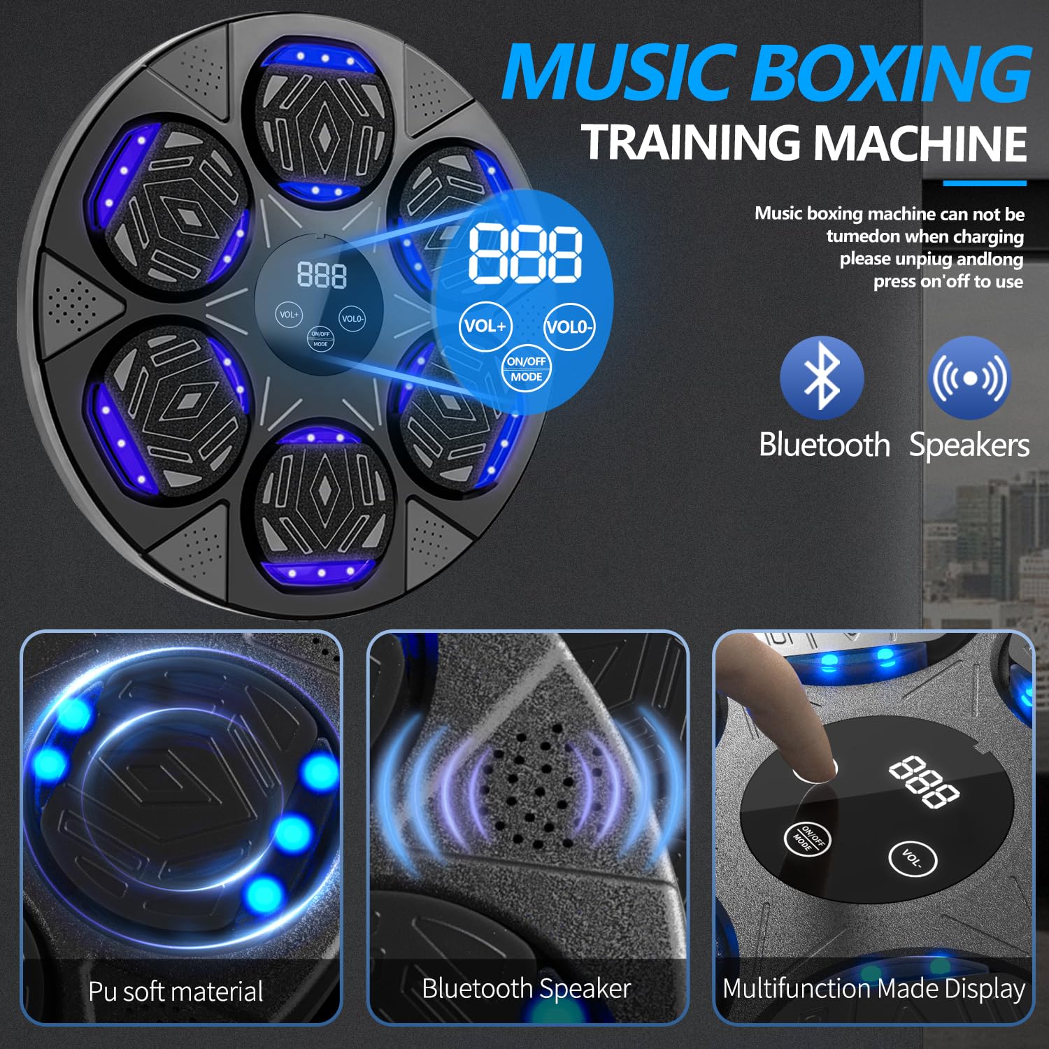 2025 Upgraded Smart Bluetooth Music Boxing Trainer with LED Display & Boxing Gloves - Wall Mounted Electronic Focus & Agility Training Equipment for Kids & Adults | Home Gym, Boxing Practice, Fitness Training