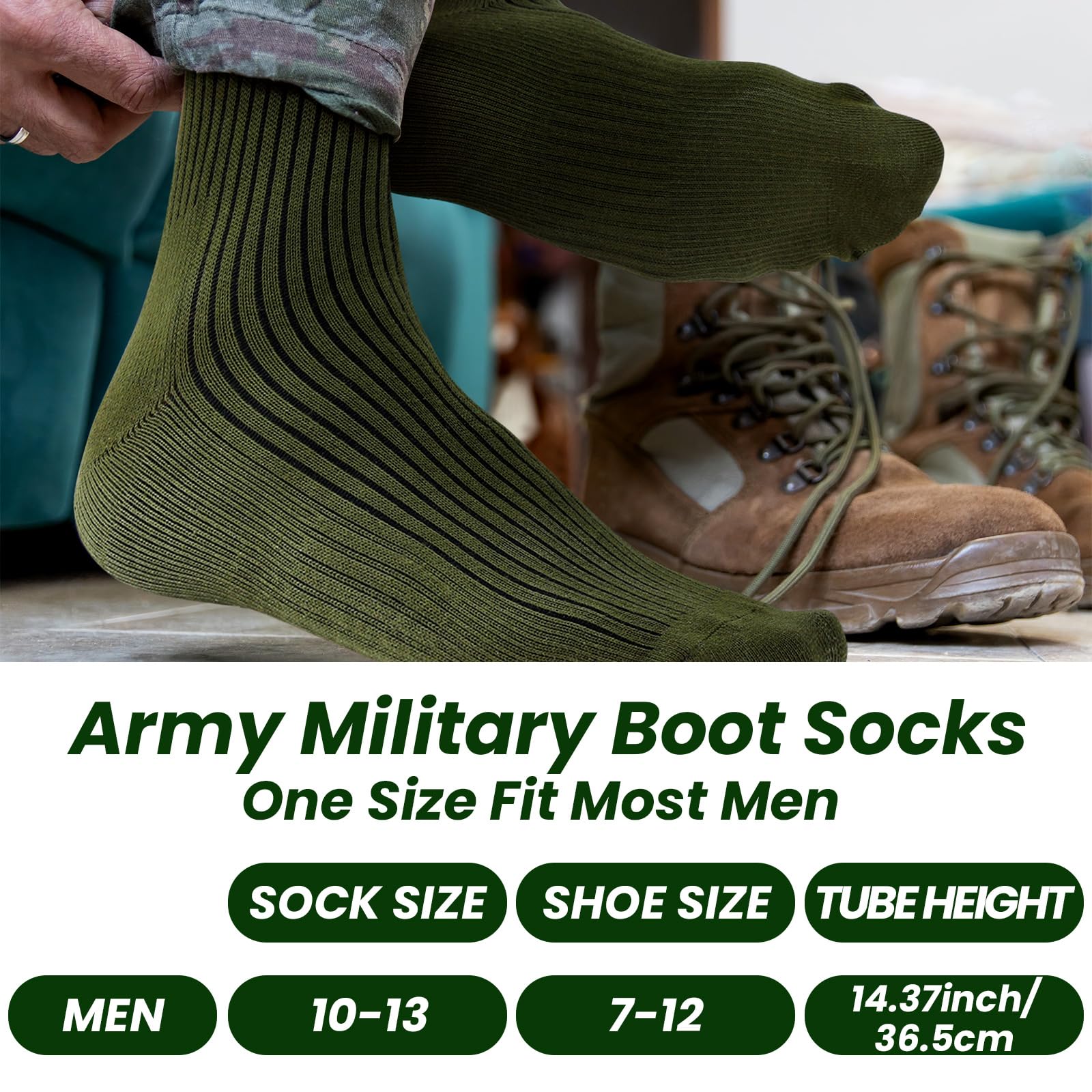 20 Pairs Men's Military Boot Socks - Thick Cotton Army Tactical Socks for Combat, Hiking & Winter - Olive Green - Durable & Comfortable for Outdoor Activities, Work & Daily Wear