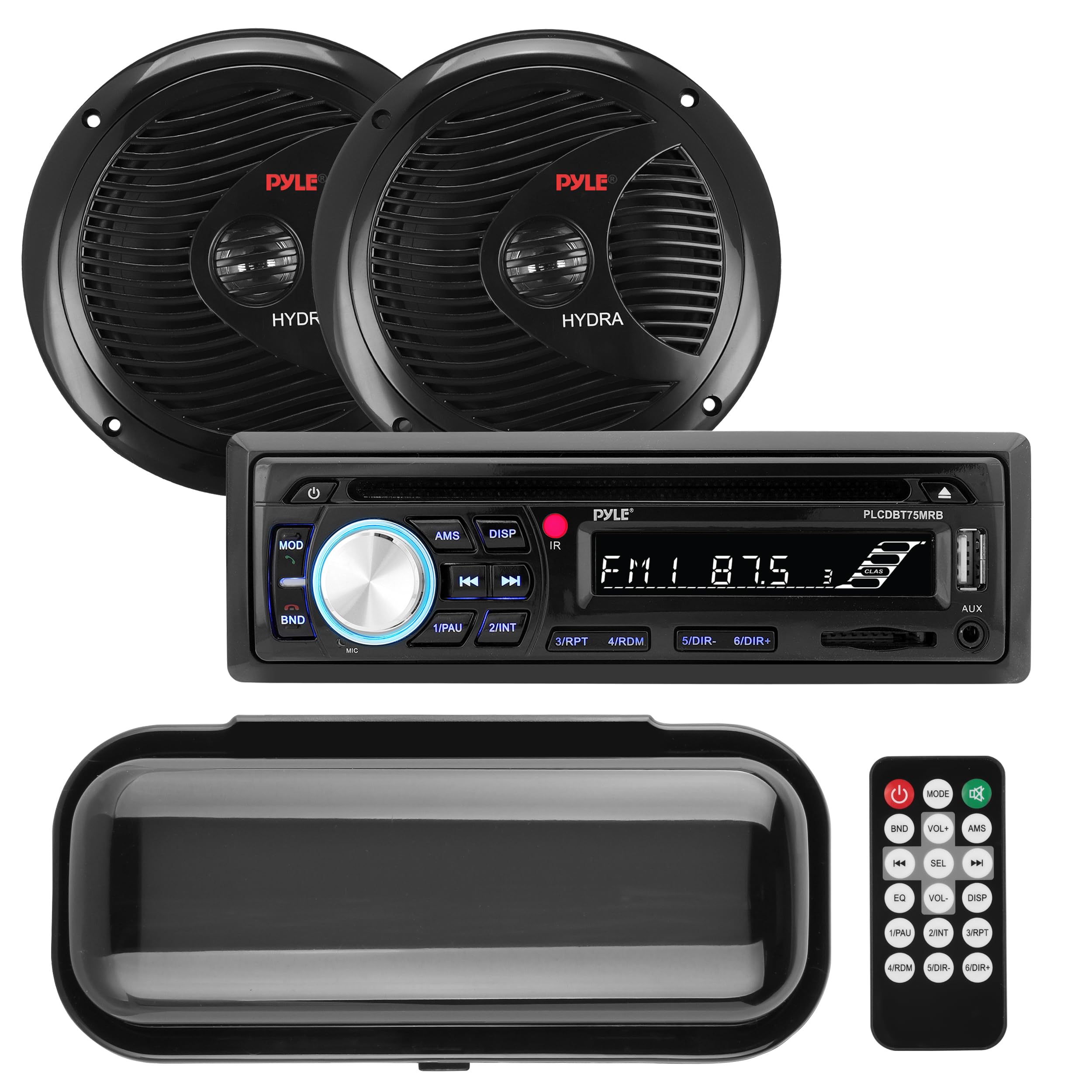 Pyle Bluetooth Car Stereo - Single DIN Marine Stereo Receiver Kit with Waterproof 6.5” Speakers, MP3/USB/SD/AUX/FM, Built-in Mic & Remote - Water-Resistant for Cars, Boats & Outdoor Adventures