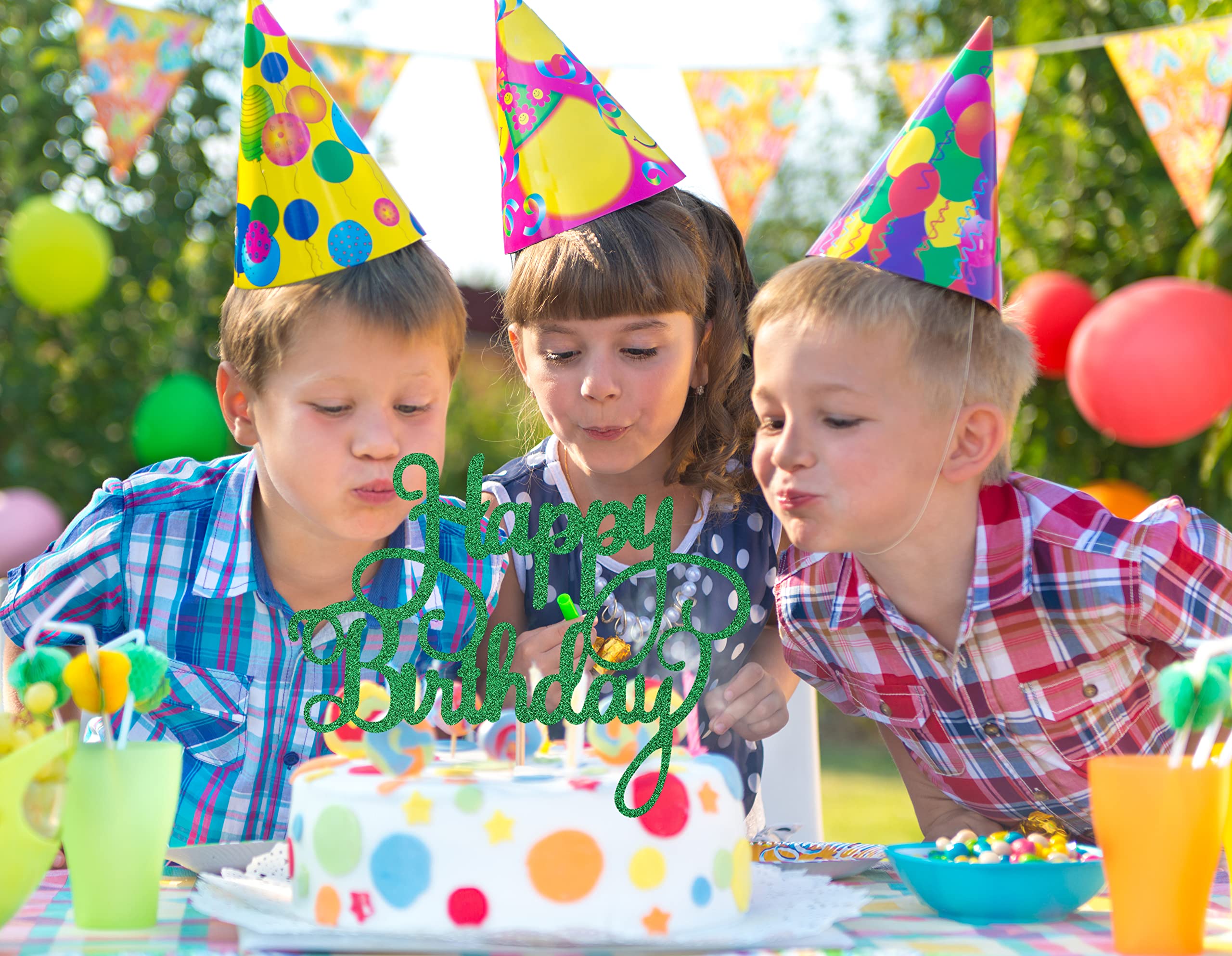 Green Glitter Happy Birthday Cake Topper & Bunting Decor - Anniversary Party Cake Decoration Supplies for Photo Booth Props - Perfect for Birthday Cakes, Wedding Anniversaries & Celebration Parties