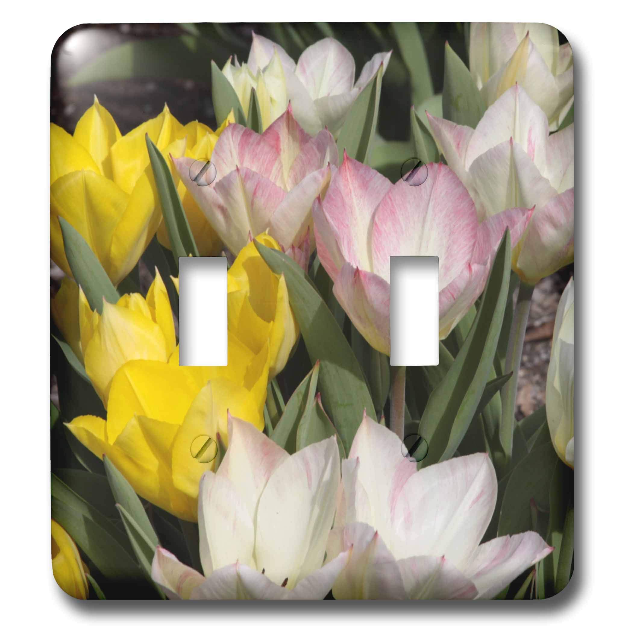 3D Rose Easter Pastel Tulips Floral Double Toggle Switch - Decorative Light Switch Cover for Home, Kitchen, Bedroom, Office (Spring Decor, Wall Plate)
