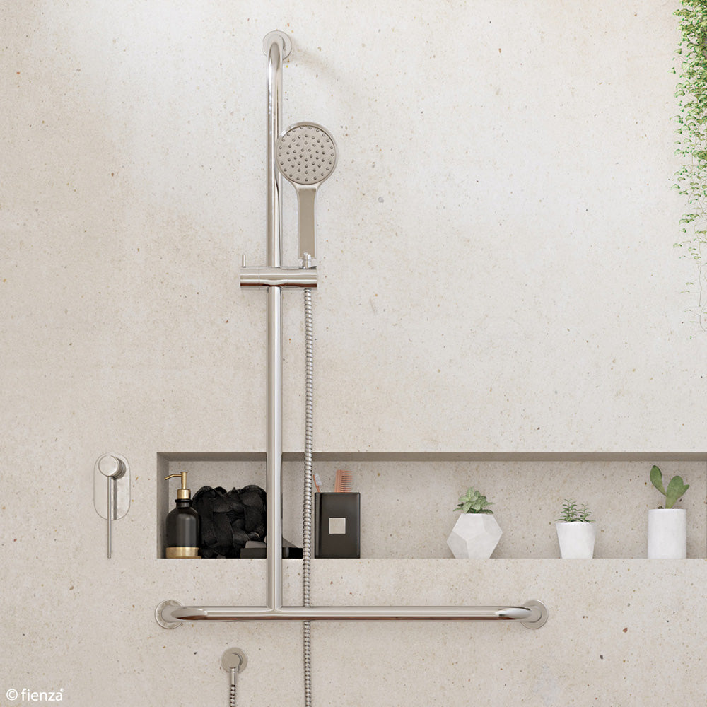 Fienza 444113LH Luciana Care Chrome Left Hand Inverted T Rail Shower Door - Modern Bathroom Hardware for Luxurious Walk-In Showers and Spa-Like Bathroom Renovations