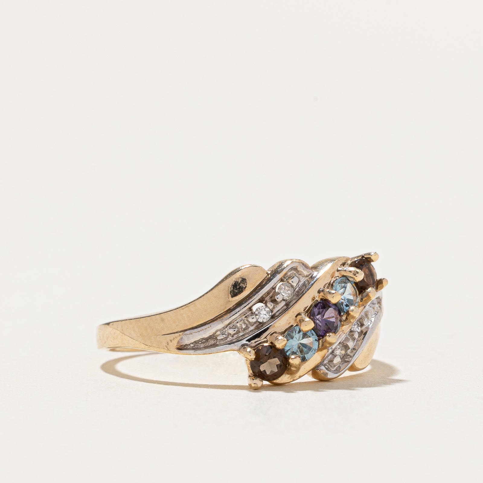 Multi Gemstone Waterfall Bypass Ring 0.25ctw - Size 7 | Elegant Stackable Jewelry for Women, Perfect for Weddings, Anniversaries & Special Occasions