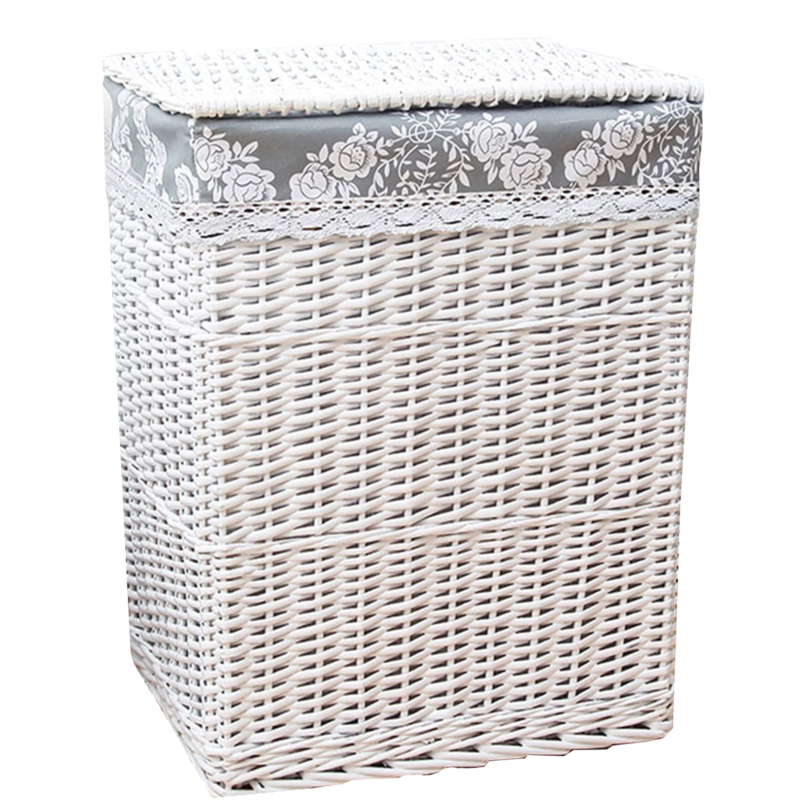 Large White Wicker Laundry Basket with Lid - Portable Decorative Hamper for Clothes, Blankets & Toys Storage - Perfect for Bedroom, Bathroom & Laundry Room Organization