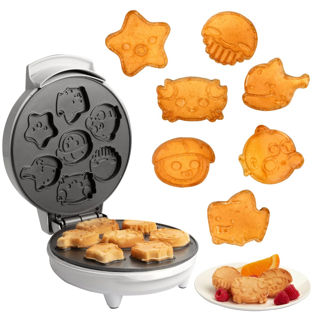 **Sea Creature Mini Waffle Maker - Electric Non-Stick Waffle Iron for Fun & Easy Breakfast - Create 7 Ocean Animal Shapes (Whale, Octopus, Crab) - Perfect for Kids, Adults & Family Breakfast, Birthday Gifts, Party Snacks**