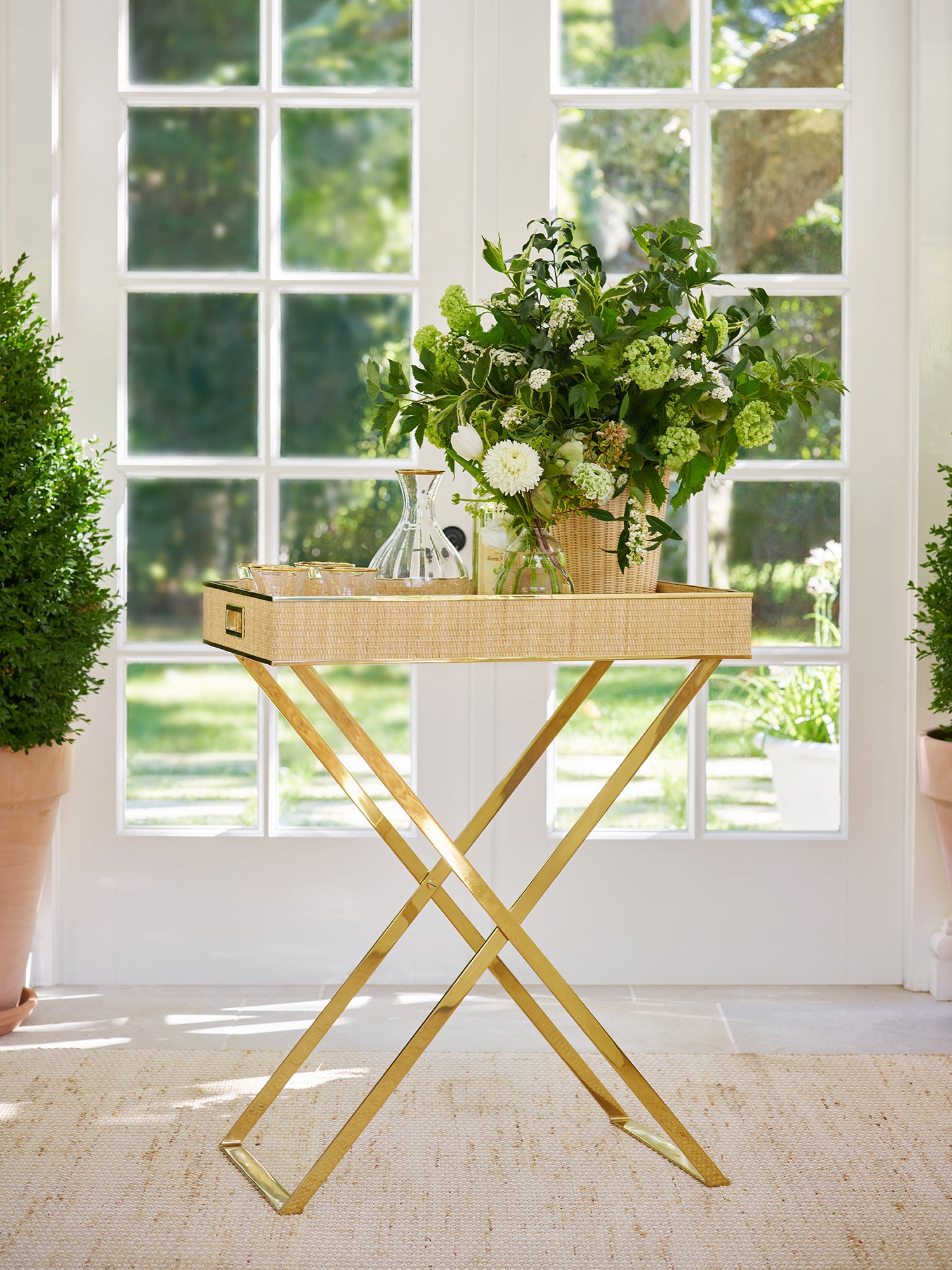 Vintage Brass Butler Tray Stand - Elegant Serving Tray with Foldable Legs for Dining Room, Living Room & Outdoor Entertaining