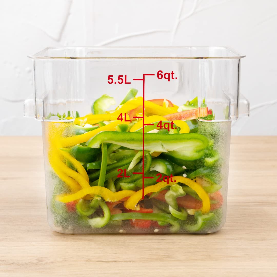 Met Lux 6 Quart Brine Bucket - Square Marinating Container with Volume Markers & Built-In Handle | Clear & Red Plastic Dough Rising Bucket | Freezer-Safe for Meat, Pickles & Bread Making | Perfect for Home Chefs & Meal Prep