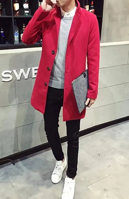 Premium Long Woolen Men's Winter Coat - Warm & Stylish Outerwear for Cold Weather - Perfect for Snow, Travel & Outdoor Activities