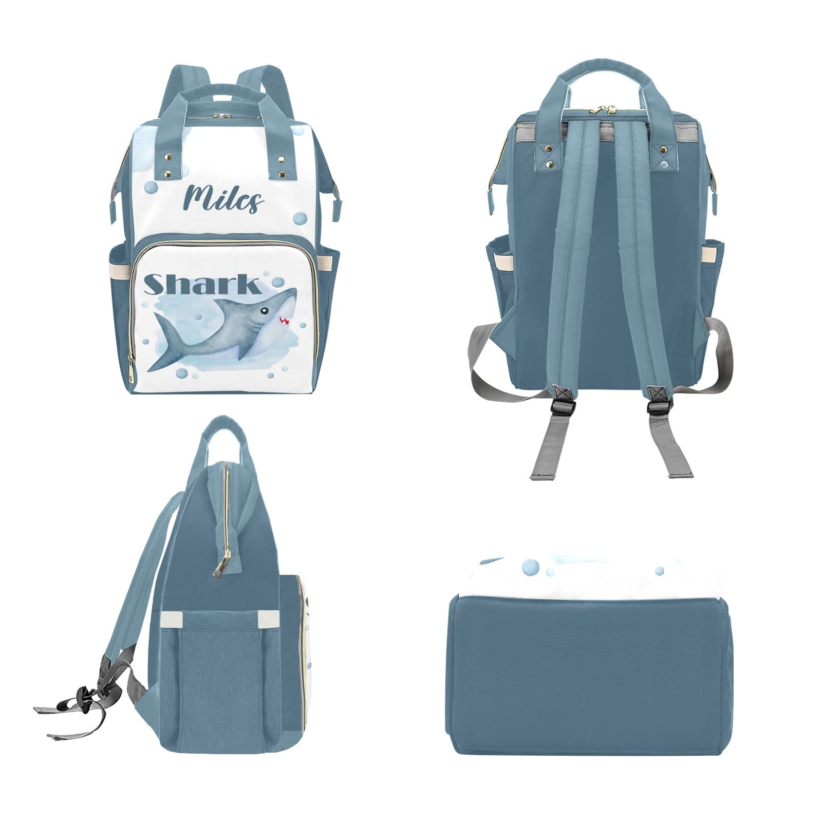 Custom Watercolor Shark Diaper Bag Backpack - Personalized Baby Shower Gift for Moms, Durable & Stylish Diaper Tote for Travel, Daycare & Outings
