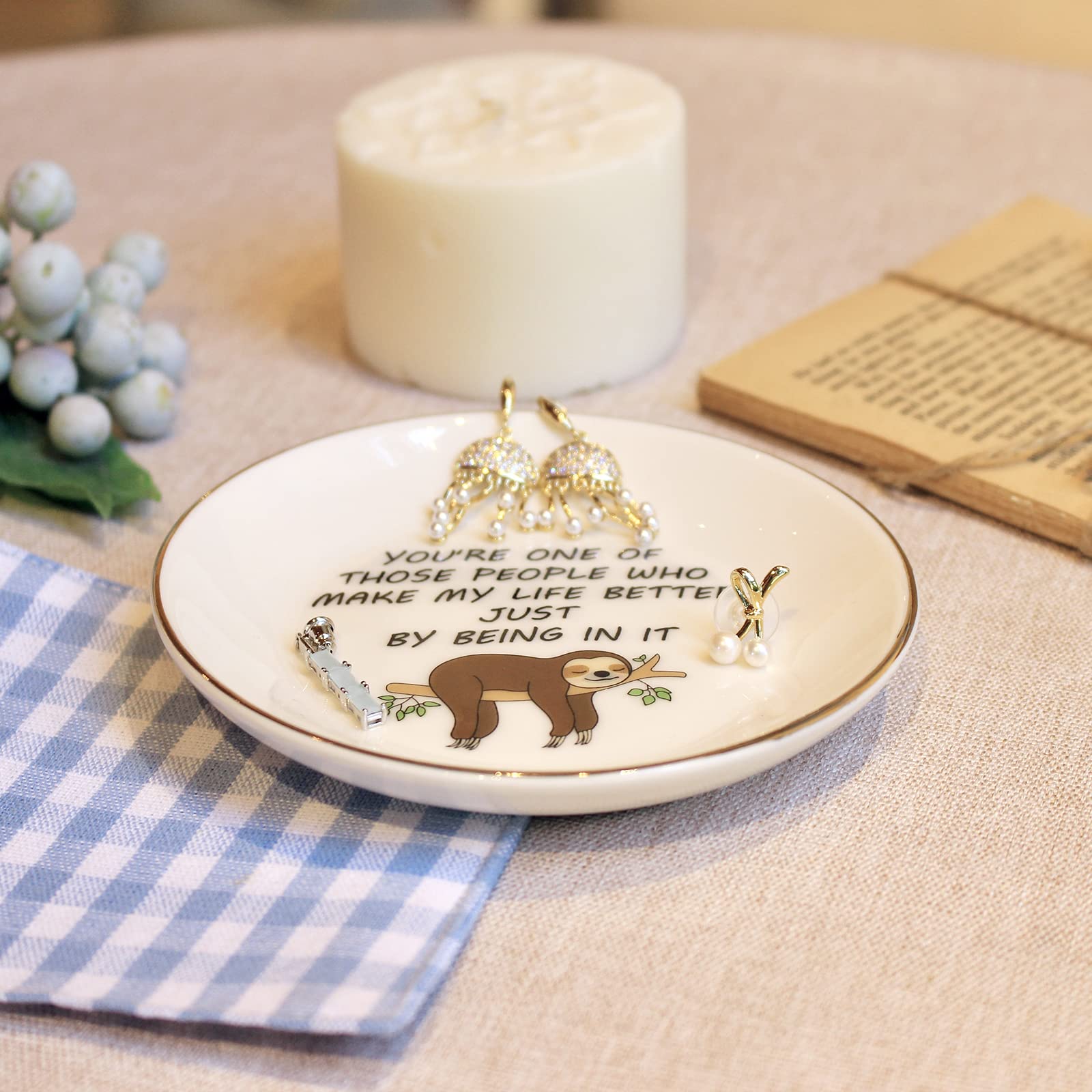 Sloth Jewelry Dish for Women - Elegant Ring Holder & Decorative Trinket Tray - Perfect Gift for Mom, Sister, Friend - Mother's Day, Birthday, Wedding, Christmas Present - Ideal for Bedroom Vanity, Bathroom Counter, or Dresser Organizer