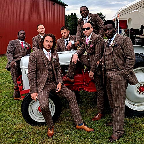 Men's 3-Piece Gangster Pinstripe Checkered Suit Set - Classic Fit Single Breasted Blazer & Flat Front Pants for Formal Events, Weddings & Vintage Style