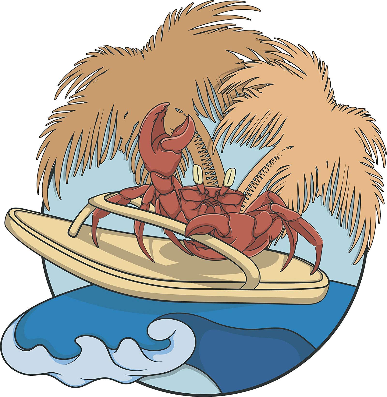 EW Designs Funny Crab Surfing on Flip Flop Vinyl Magnet - 8 Inch Tall Cartoon Bumper Sticker for Cars, Fridges & Lockers - Beach Theme Decoration for Summer Parties & Coastal Home Decor