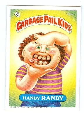 Vintage 1986 Topps Garbage Pail Kids Sticker Trading Card #168a Handy Randy - Rare Collectible for Trading Card Enthusiasts & 80s Nostalgia Fans
