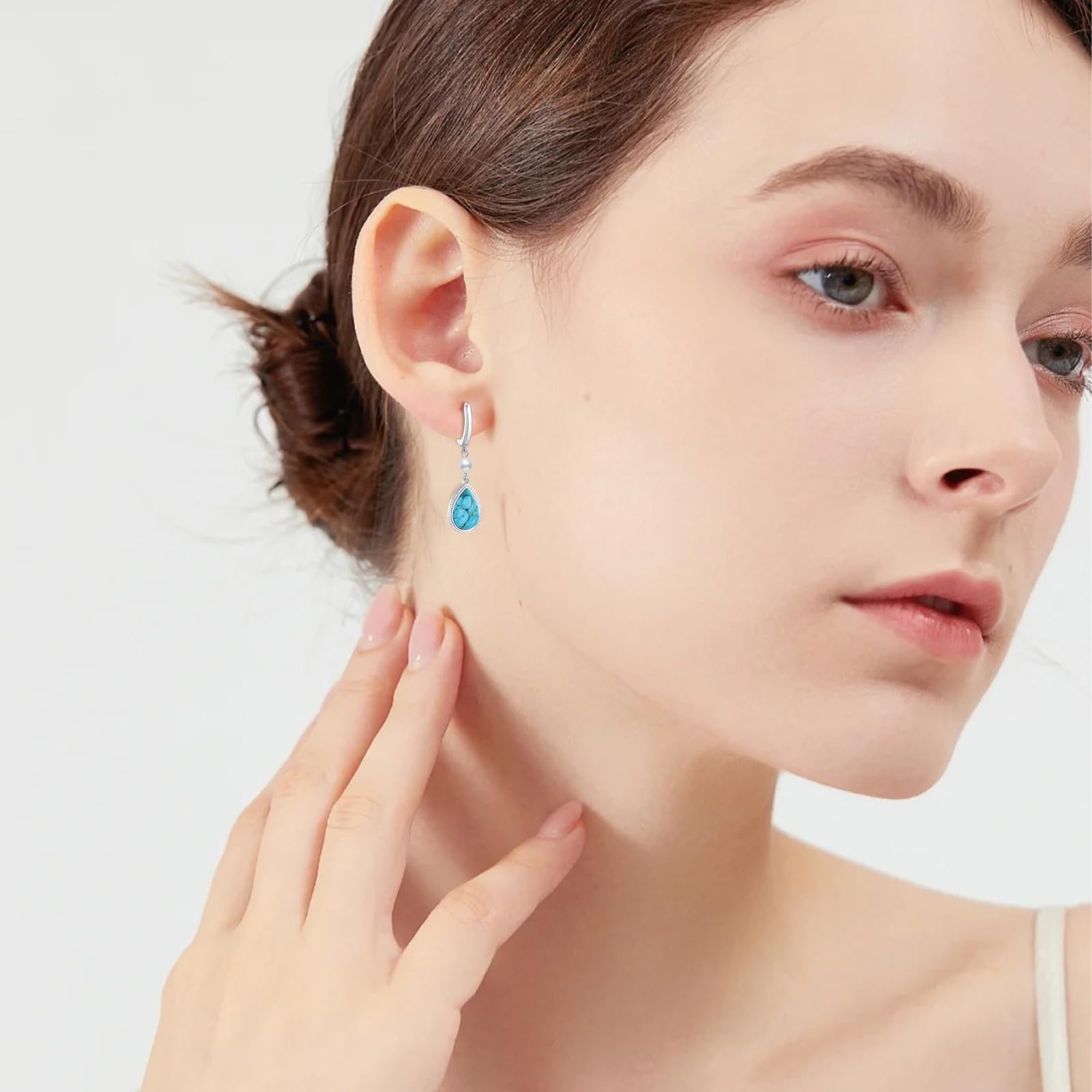 Turquoise Dangle Earrings for Women - S925 Sterling Silver Rectangle Leverback Gemstone Jewelry | Boho Chic Accessories for Parties, Weddings & Everyday Wear