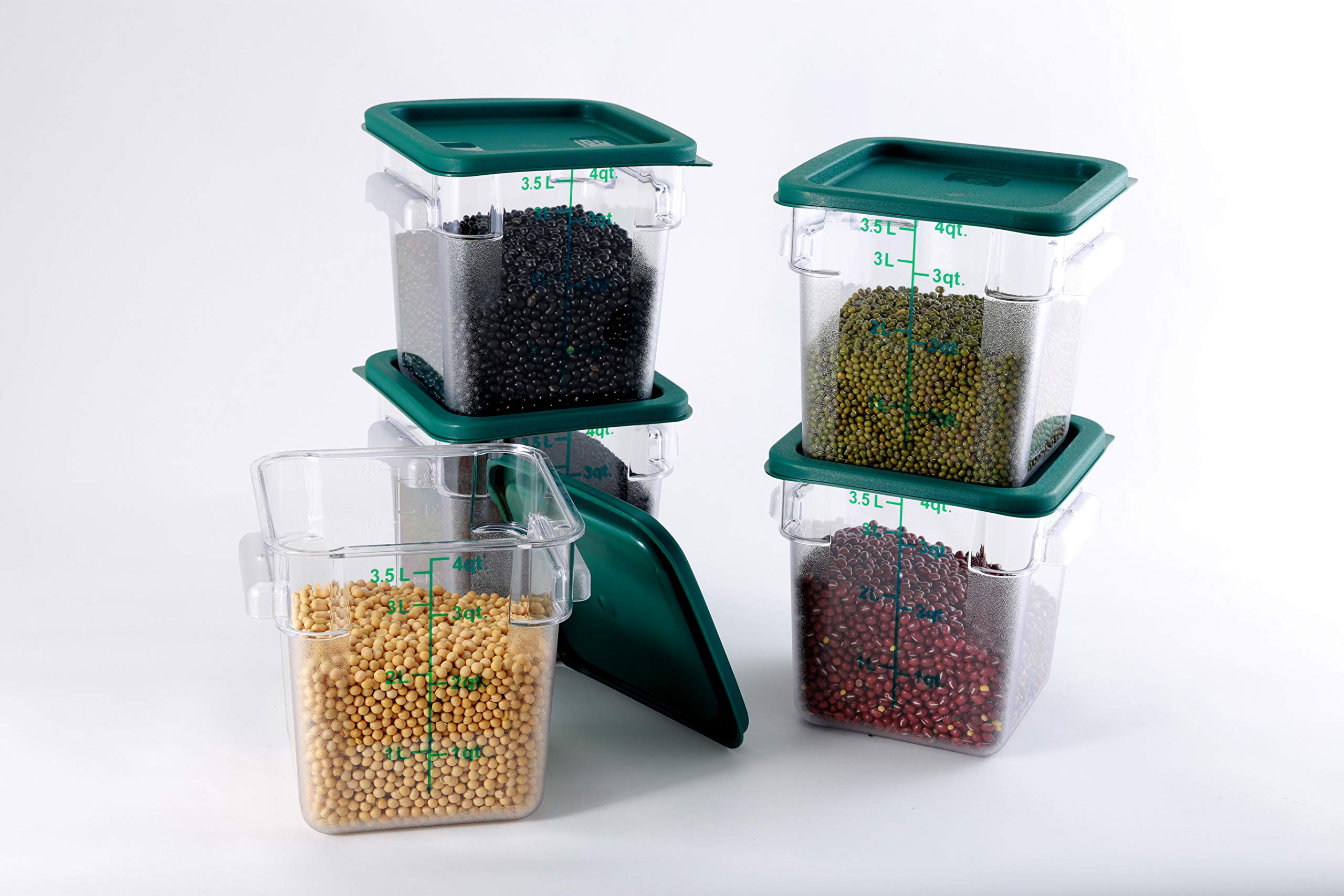 5-Pack Commercial Grade 4 Qt Square Food Storage Containers with Lids - BPA-Free Polycarbonate, Clear & Durable - Perfect for Meal Prep, Restaurant Use, and Bulk Food Storage