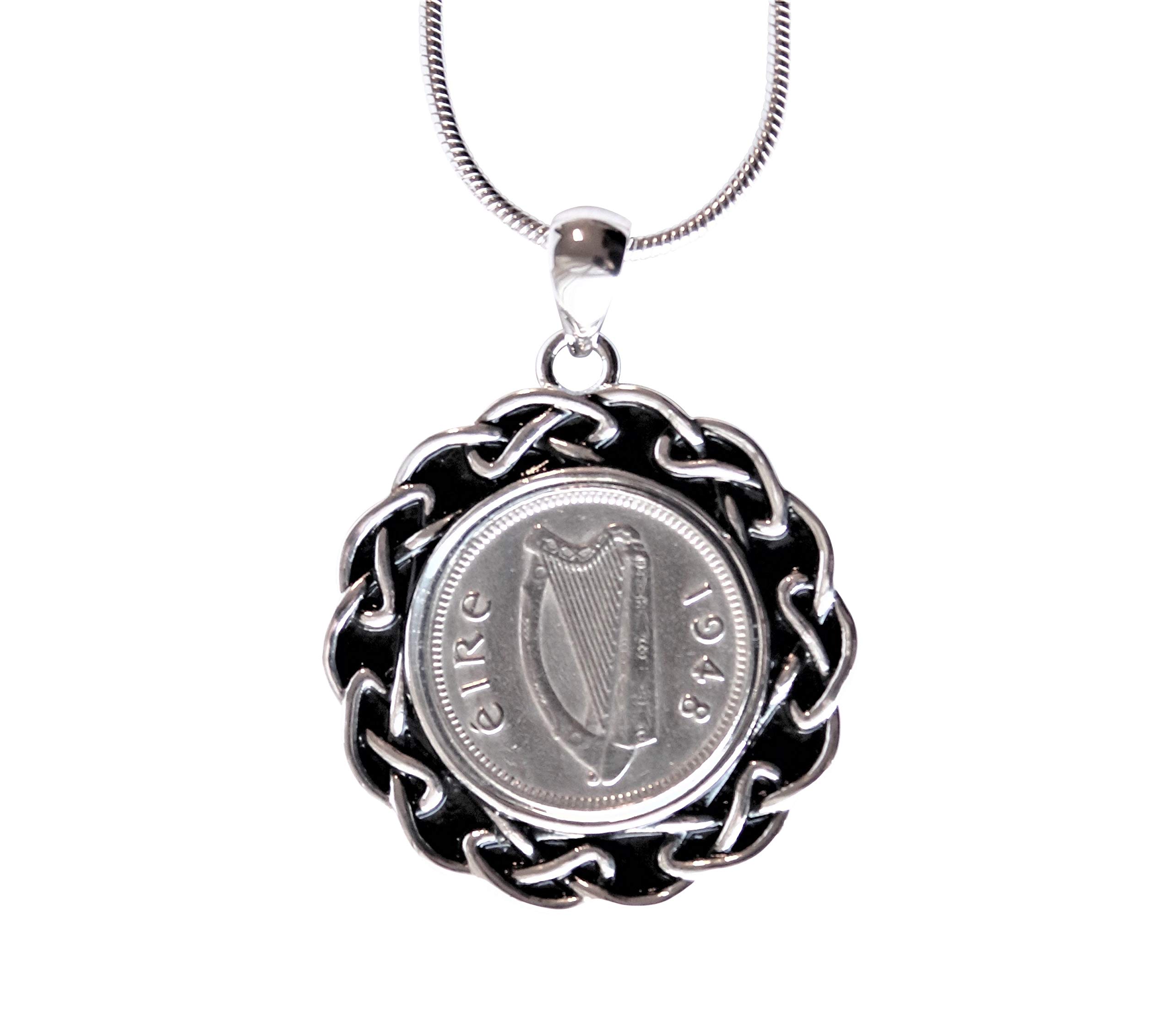Vintage 1948 Irish Threepence Rhodium Plated Pendant Necklace - Unique Birthday Gift for Women | Perfect for Celtic Jewelry Collectors & Irish Heritage Gifts