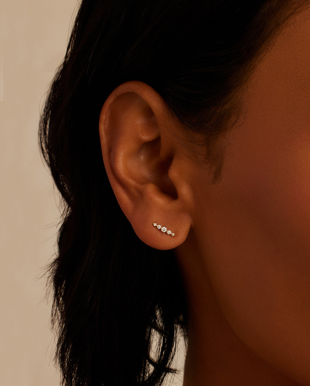 Elle Diamond Row Single Stud Earrings - Elegant & Dainty Jewelry for Women - Perfect for Parties, Weddings & Everyday Wear