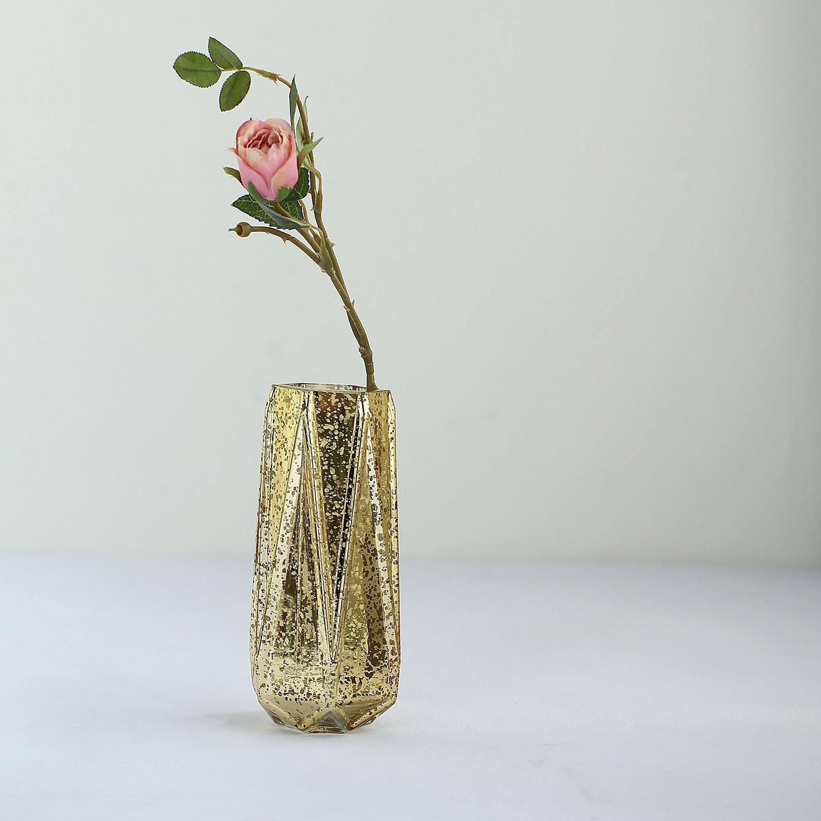 Efavormart 2 Pack 8 Inch Gold Mercury Glass Vases - Geometric Flower Vases for Wedding Centerpieces, Home Decor, and Party Table Decorations