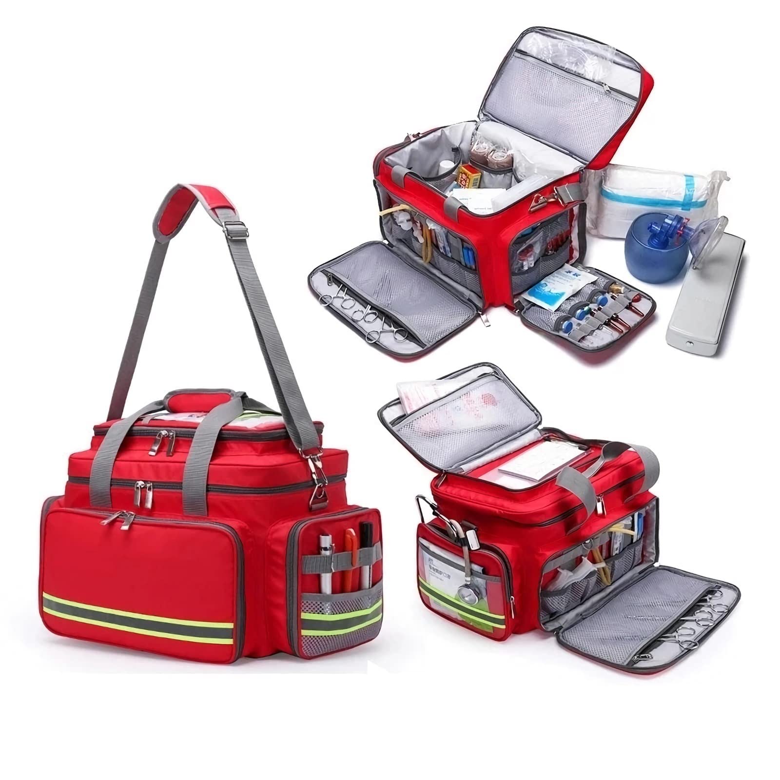 First Aid Kit Bag - Large Capacity Waterproof Emergency Medical Bag with Reflective Strips & Multiple Pockets for Outdoor, Travel, Camping, Hiking - Empty First Responder Rescue Pouch (Only Bag)