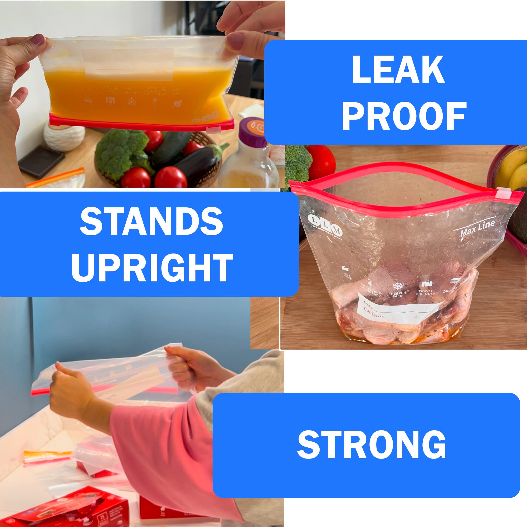 LLM Premium Gallon Freezer Bags - Heavy Duty Stand & Fill Expandable Bottom Ziplock Bags (30 Pack) | BPA Free Food Storage Solution for Freezing, Meal Prep & Bulk Groceries | Includes Both US & UK Gallon Sizes