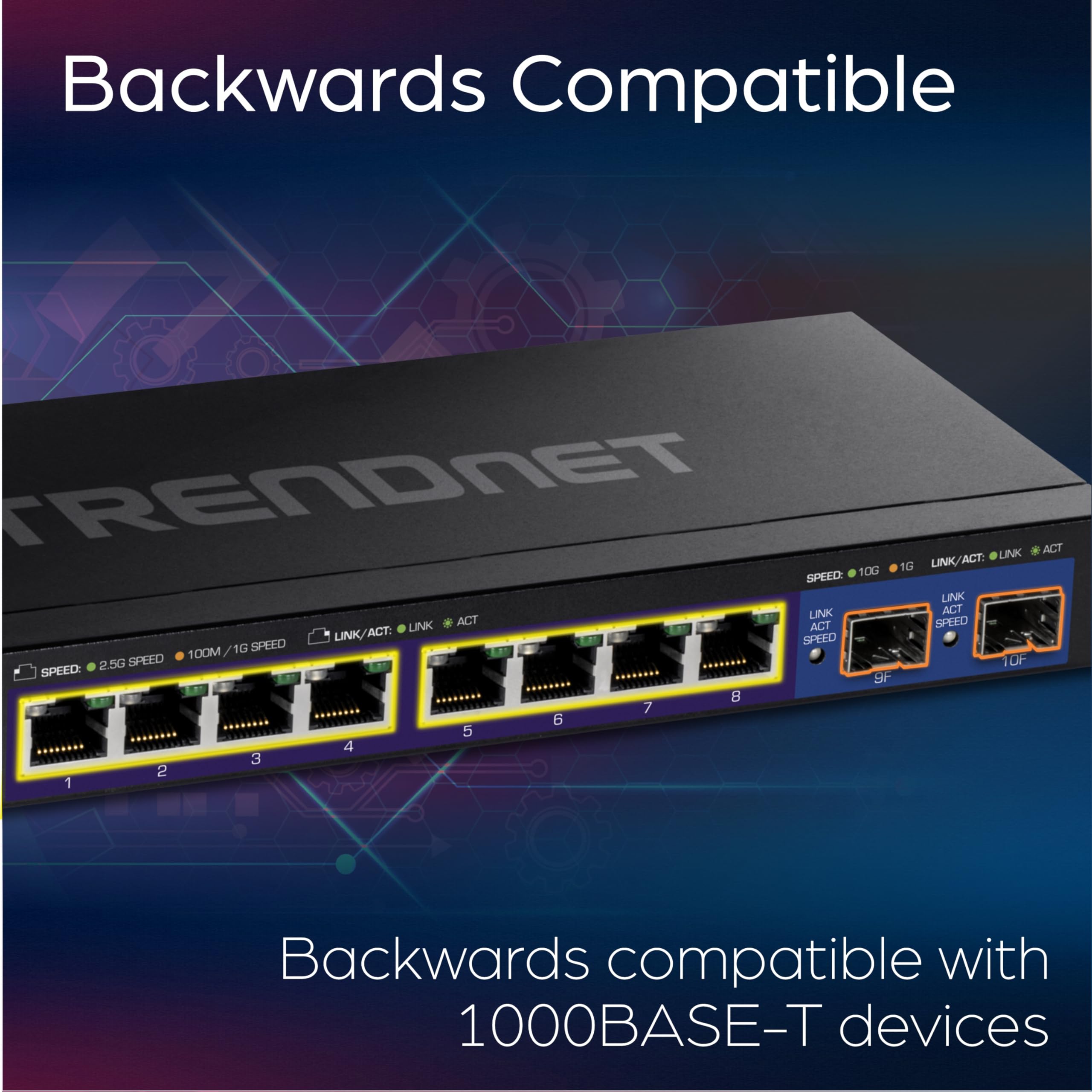 TRENDnet TEG-3102WS 10-Port Multi-Gig Web Smart Switch with 8 x 2.5G Ethernet Ports & 2 x 10G SFP+ Slots - Metal Housing Managed Network Switch for Home Office & Business - Lifetime Warranty (Black) - Ideal for High-Speed Networking, Data Centers & Smart Home Setups