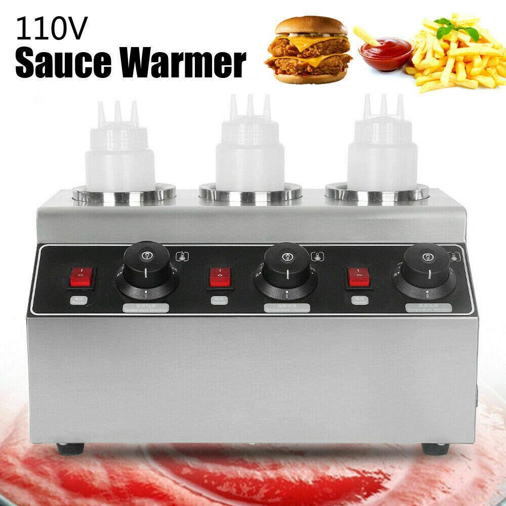 Commercial Electric Sauce Warmer - 3 Bottle 240W 3-Head Jam Dispenser with Temperature Control (30-85°C) - Perfect for Restaurants, Cafes & Catering Services