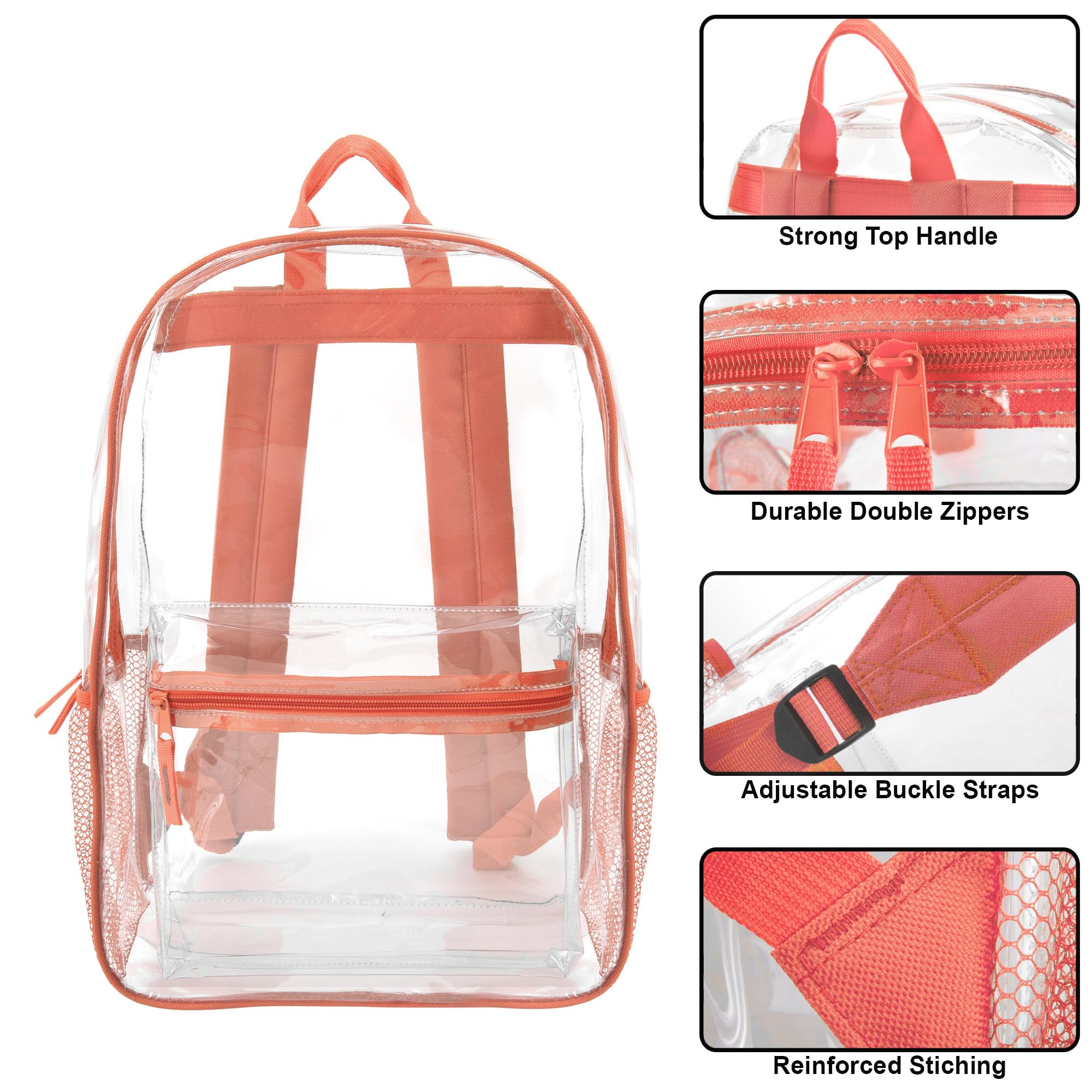 Trail Maker Heavy Duty Clear Backpack with Padded Straps & Side Pockets - School Approved Transparent Bag for Kids, Boys & Girls - Perfect for Stadium Events, Concerts & Travel