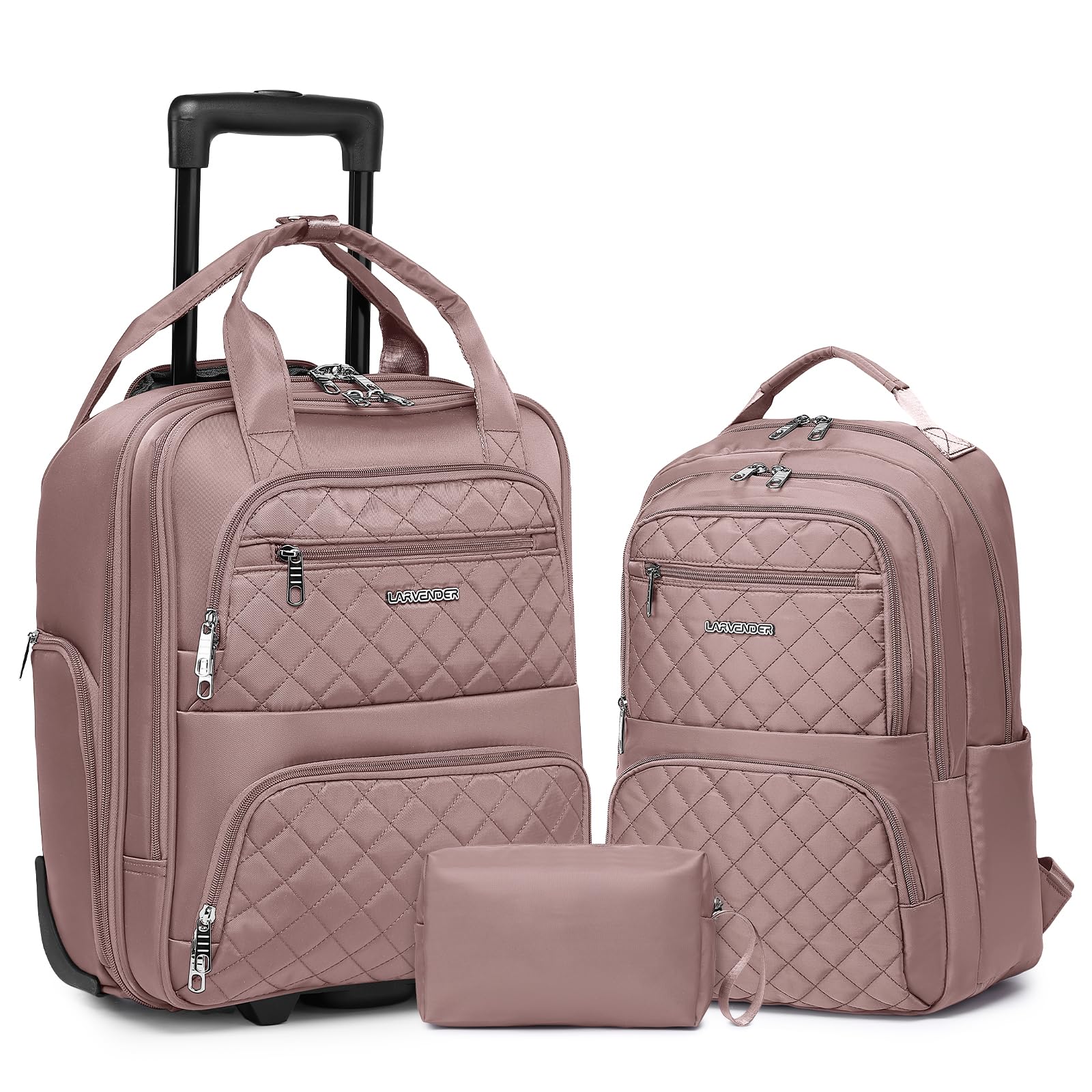 Lavender 16-Inch Underseat Carry-On Luggage Set with Wheels - Lightweight Softside Overnight Suitcase for Men & Women (3-Piece Set, Pink) - Perfect for Air Travel, Business Trips & Weekend Getaways